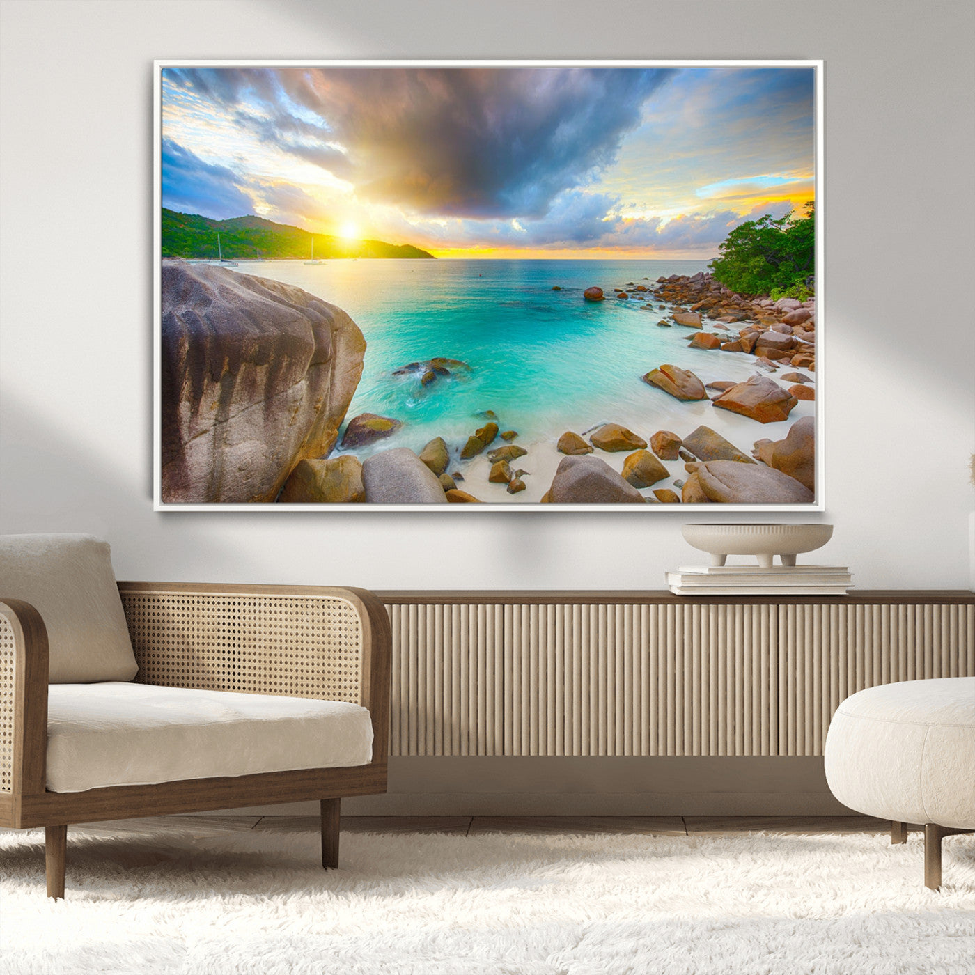 23769-MGV-CV-36X24-Tropical Beach Sunset Wall Art – Serene Ocean Canvas Print, Coastal Landscape Decor for Living Room, Bedroom or Office, Peaceful