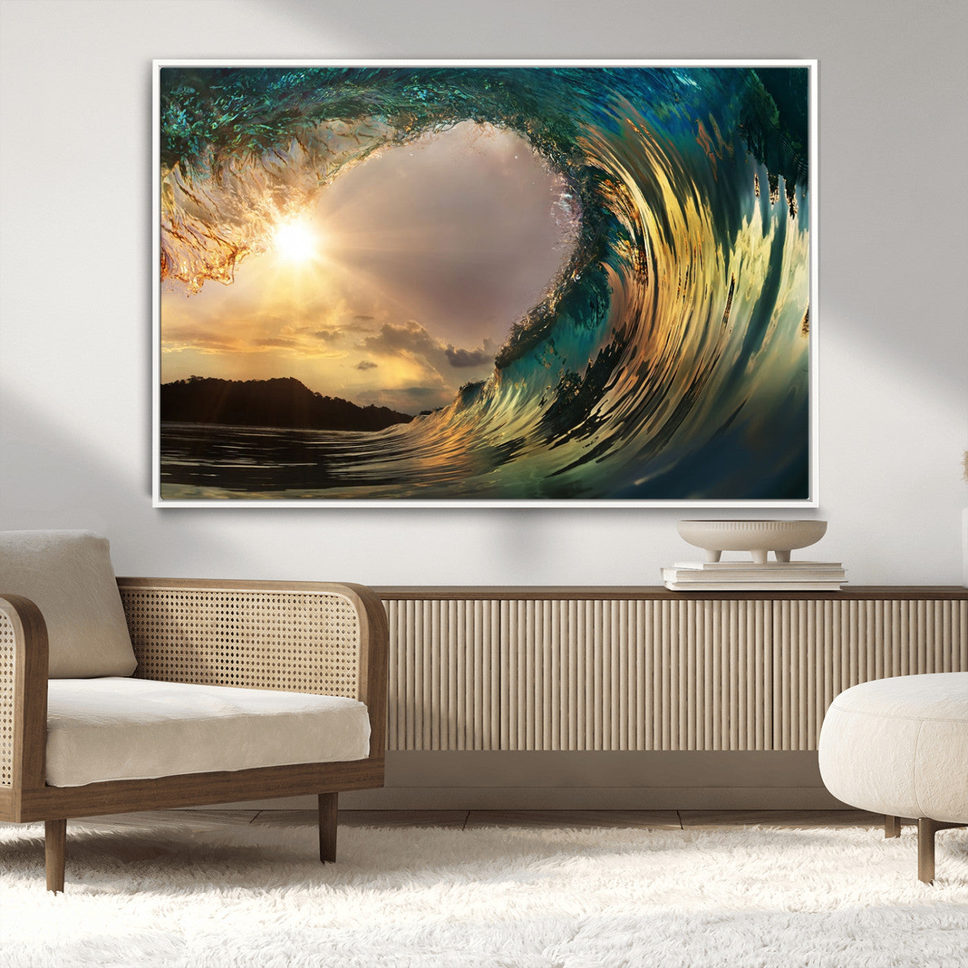 38256-MGV-CV-36X24-Ocean Wave Wall Art – Stunning Sunrise Through Curling Wave Canvas Print, Coastal Surf Photography Seascape Decor for Living Room,