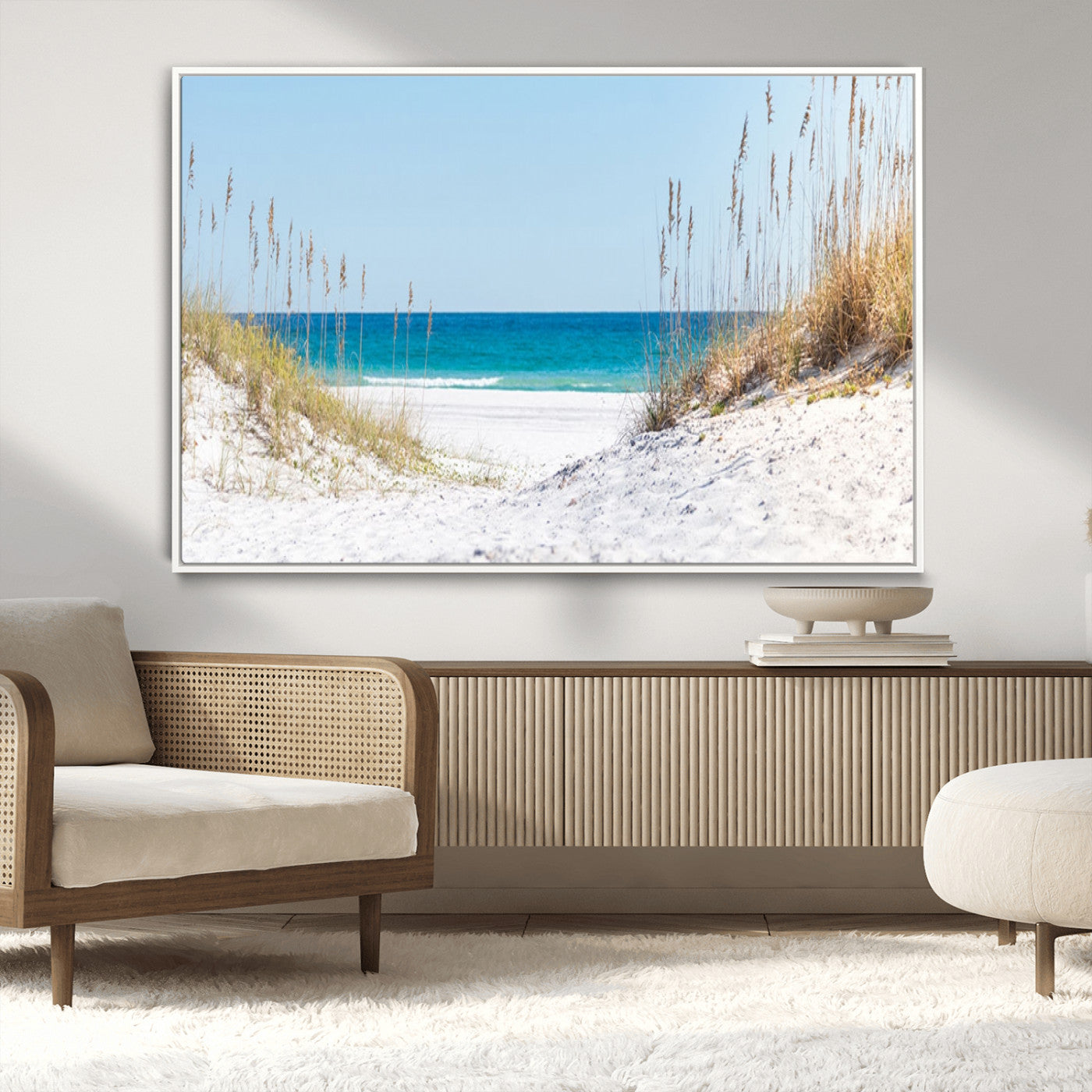 58498-MGV-CV-36X24-White Sandy Beach Wall Art – Panoramic Coastal Canvas Print, Ocean View Decor for Living Room, Bedroom, Office, Relaxing Seaside