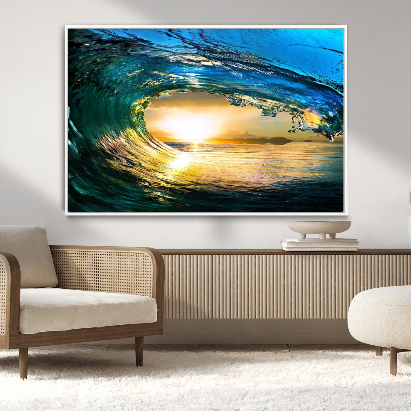 19378-MGV-CV-36X24-Ocean Wave Sunset Wall Art – Vibrant Surf and Golden Horizon Canvas Print, Coastal Seascape Photography for Living Room, Bedroom,
