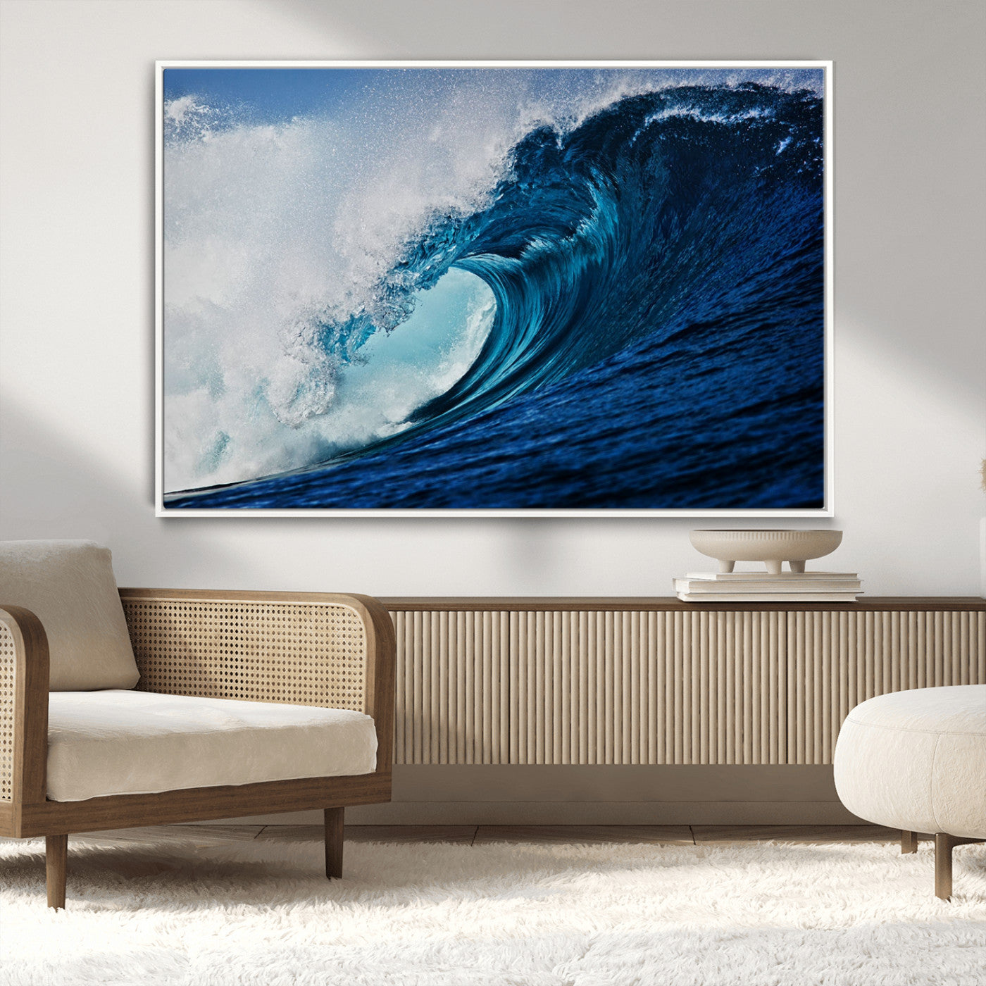 89502-MGV-CV-36X24-Powerful Ocean Wave Wall Art – Panoramic Blue Sea Wave Canvas Print, Coastal Surf Photography Artwork for Living Room, Bedroom, or