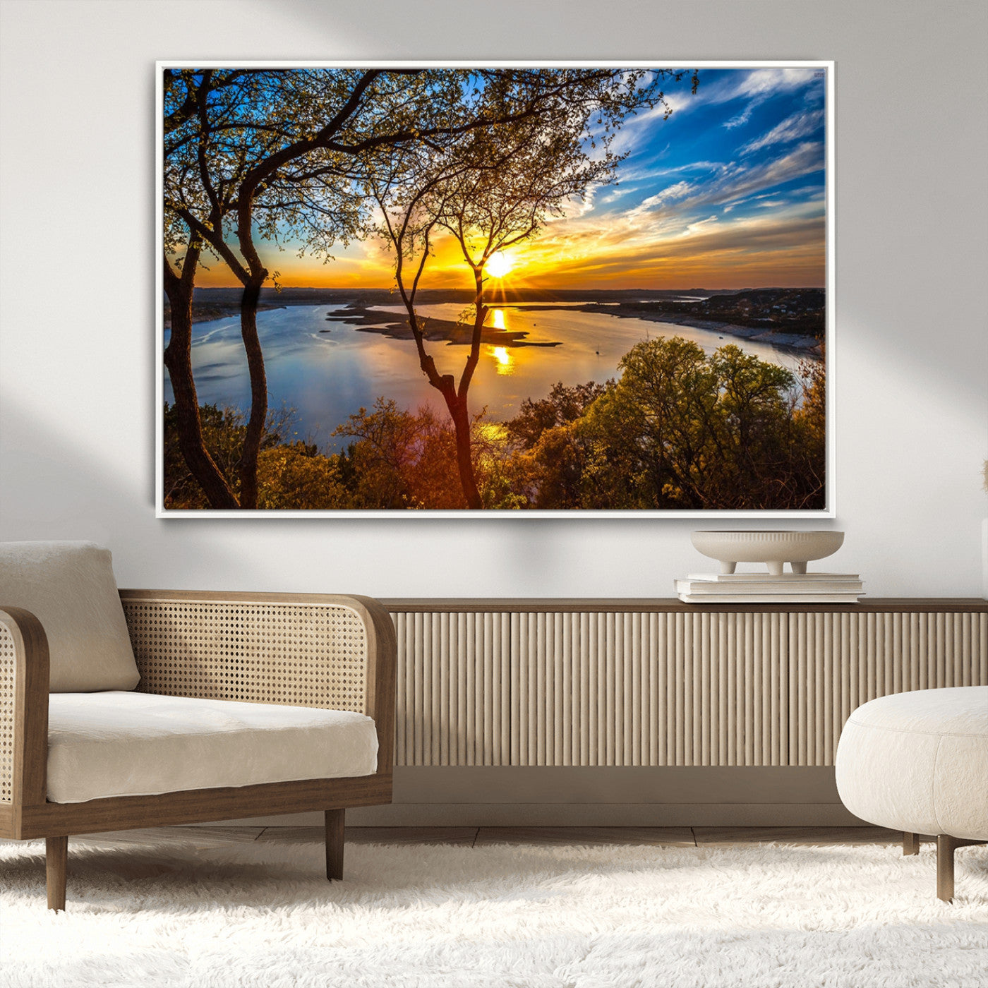 66839-MGV-CV-36X24-Lake Sunset Wall Art – Golden Hour Canvas Print with Trees and Water Reflection, Scenic Landscape Photography for Living Room,