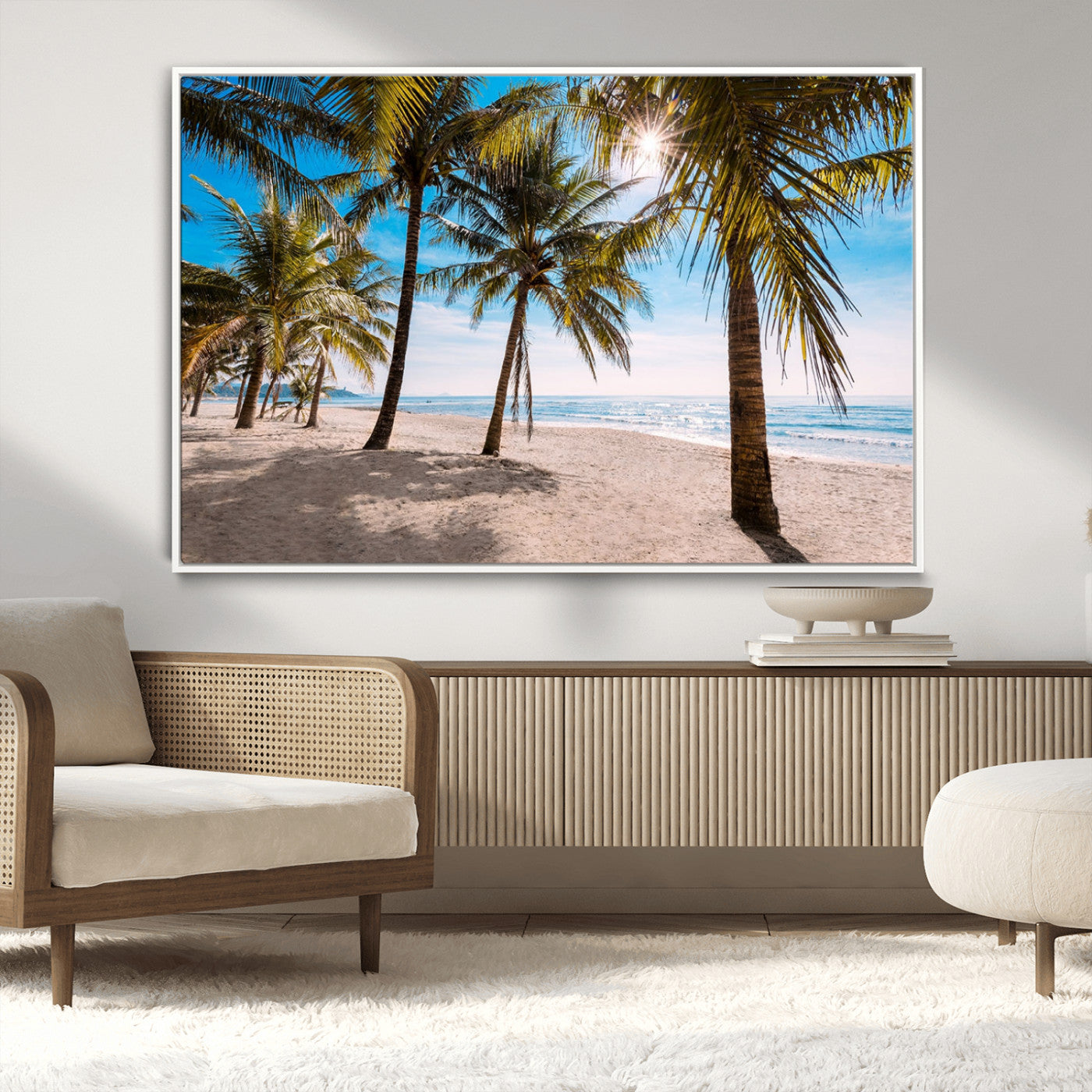 98175-MGV-CV-36X24-Tropical Palm Beach Wall Art – Relaxing Ocean Shore Canvas Print with Palm Trees, Coastal Summer Decor for Living Room, Bedroom or