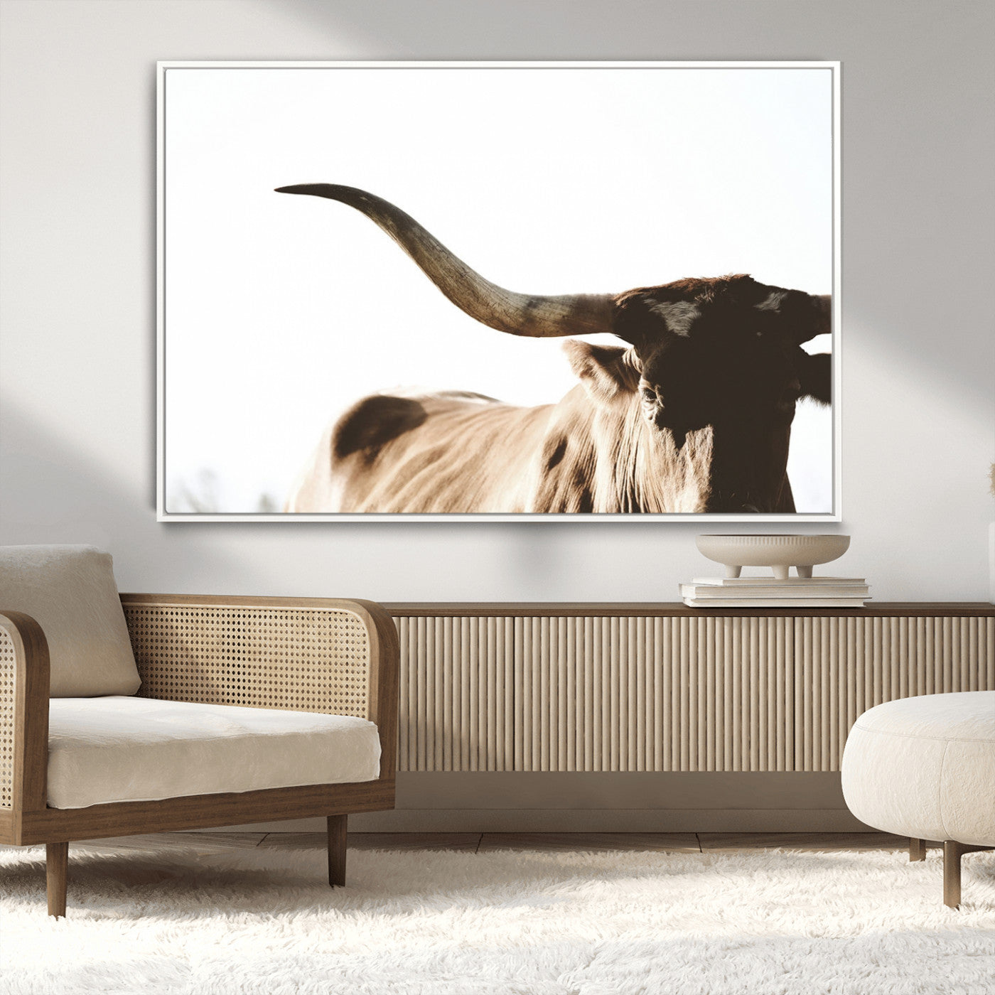 35866-MGV-CV-36X24-Texas Longhorn Wall Art – Rustic Western Bull Canvas Print, Farmhouse Animal Photography Decor for Living Room, Office, or Ranch