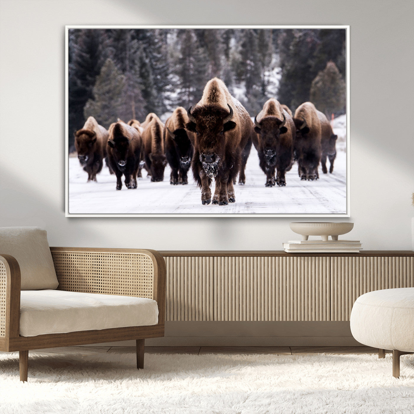 66871-MGV-CV-36X24-Bison Herd Wall Art – Wildlife Buffalo Canvas Print, Rustic Western Nature Photography Decor for Living Room, Office, Cabin, or