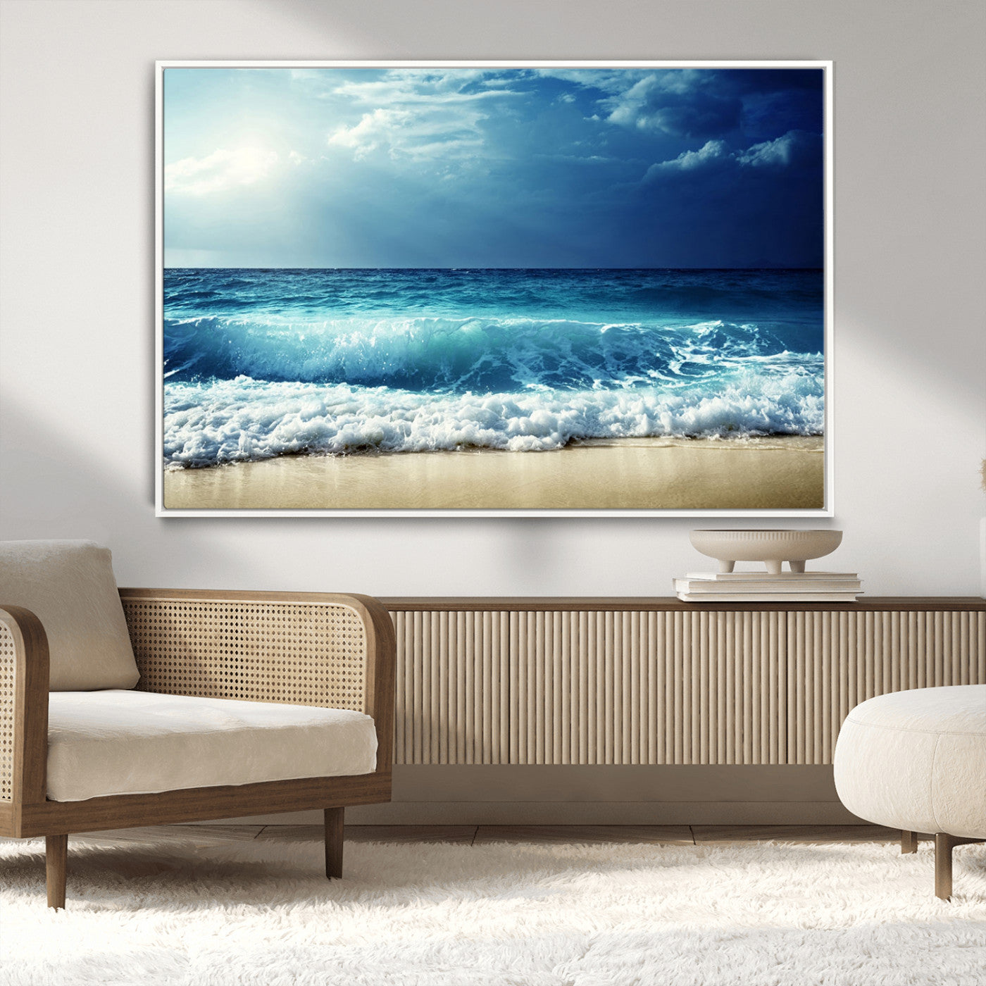 84116-MGV-CV-36X24-Ocean Wave Wall Art – Blue Sea and Beach Canvas Print, Coastal Seascape Photography Artwork for Living Room, Bedroom, or Office