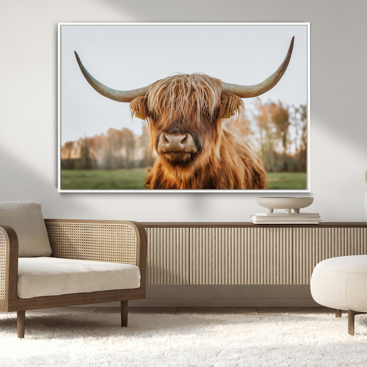 64824-MGV-CV-36X24-Highland Cow Wall Art – Rustic Scottish Bull Canvas Print, Farmhouse Animal Decor for Living Room, Bedroom, Office or Cabin