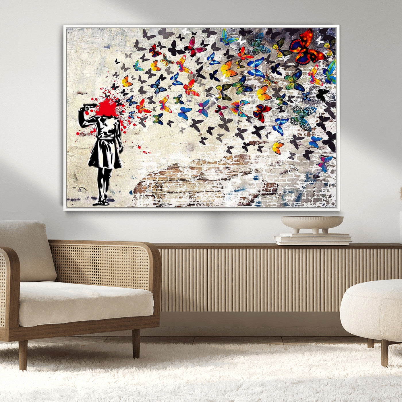 88654-MGV-CV-36X24-Butterfly Explosion Graffiti Wall Art – Street Art Canvas Print, Colorful Butterfly Spray Mural, Modern Abstract Urban Wall Decor
