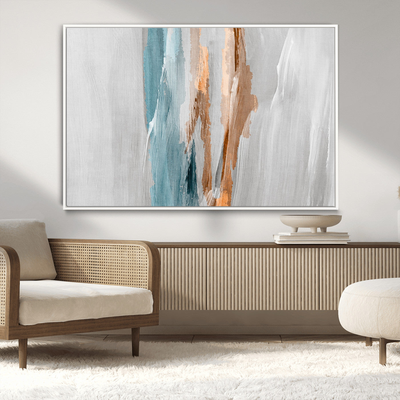 66154-MGV-CV-36X24-Abstract Brushstroke Wall Art – Modern Teal and Gold Canvas Print, Minimalist Contemporary Painting for Living Room, Bedroom, or
