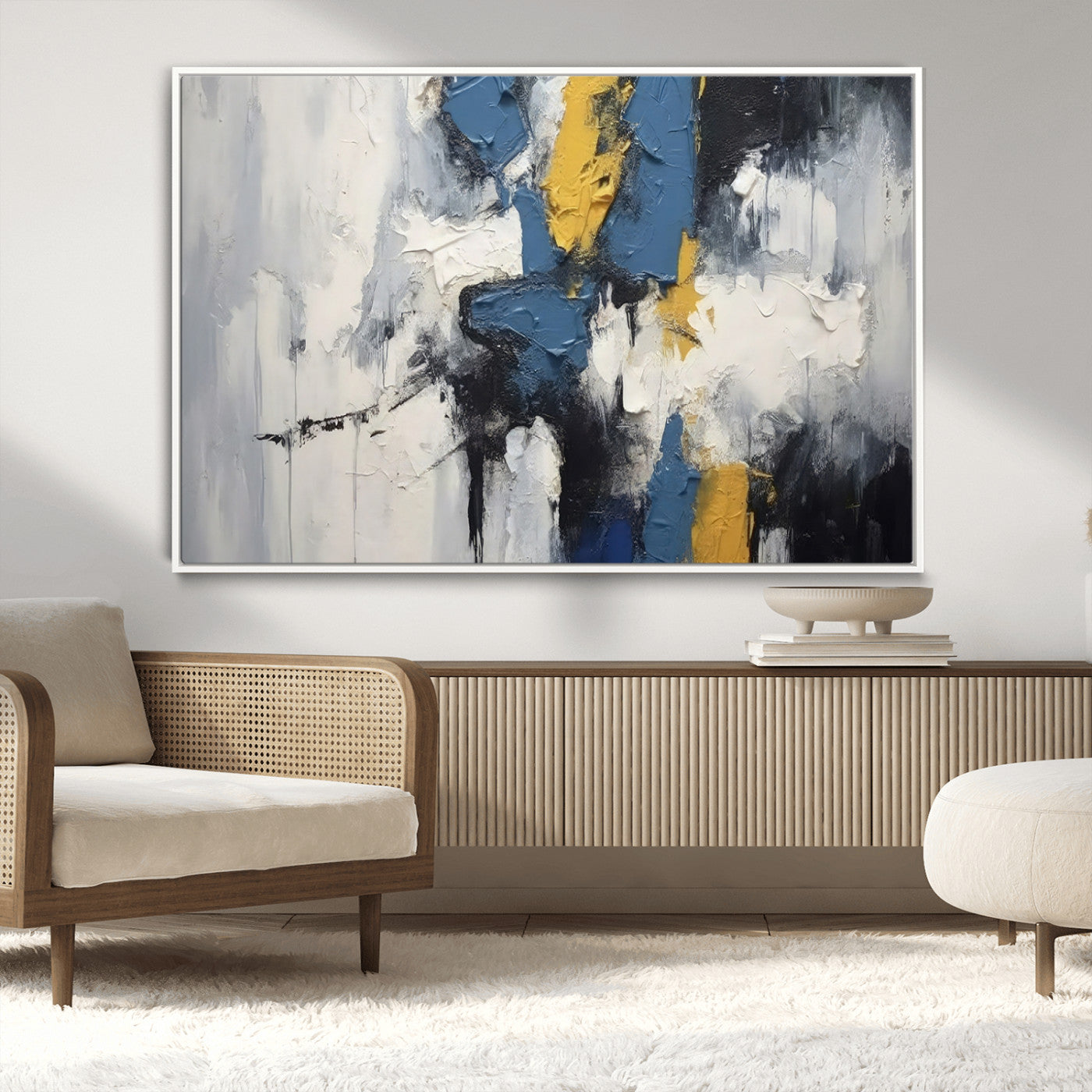 63850-MGV-CV-36X24-Abstract Blue and Yellow Wall Art – Modern Textured Canvas Painting, Bold Contemporary Artwork for Living Room, Bedroom or Office