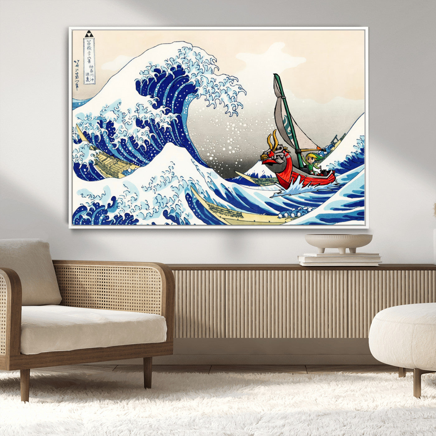 19450-MGV-CV-36X24-Great Wave Adventure Wall Art – Japanese Style Ocean Canvas Print, Fantasy Sailing Decor for Living Room, Bedroom or Office
