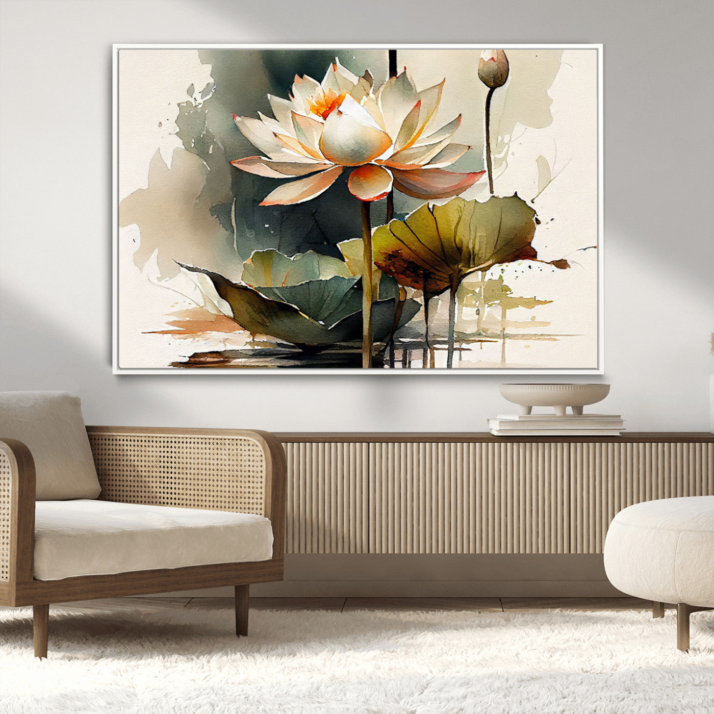 62531-MGV-CV-36X24-Lotus Flower Wall Art – Watercolor Botanical Canvas Print, Tranquil Nature Artwork for Living Room, Bedroom or Meditation Space