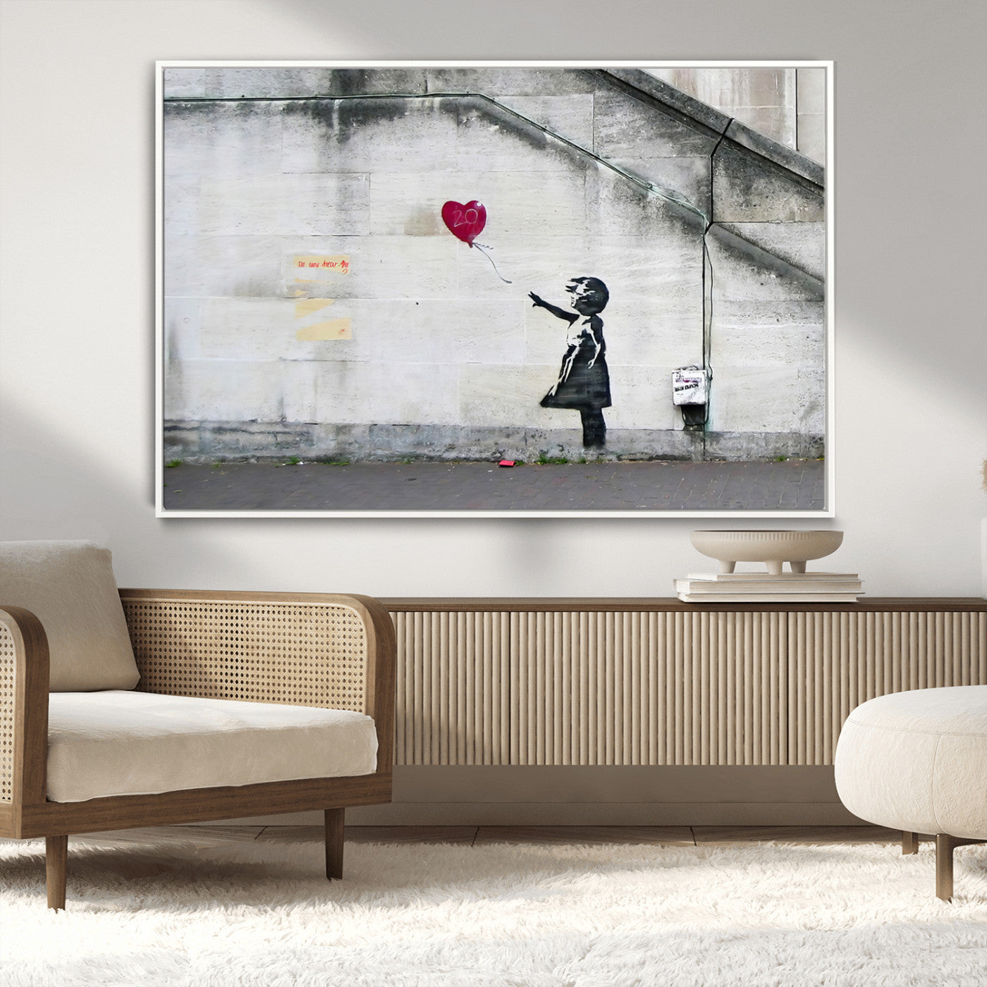 50559-MGV-CV-36X24-Banksy Girl with Balloon Wall Art – Famous Street Graffiti Canvas Print, Modern Urban Artwork for Living Room, Bedroom or Office