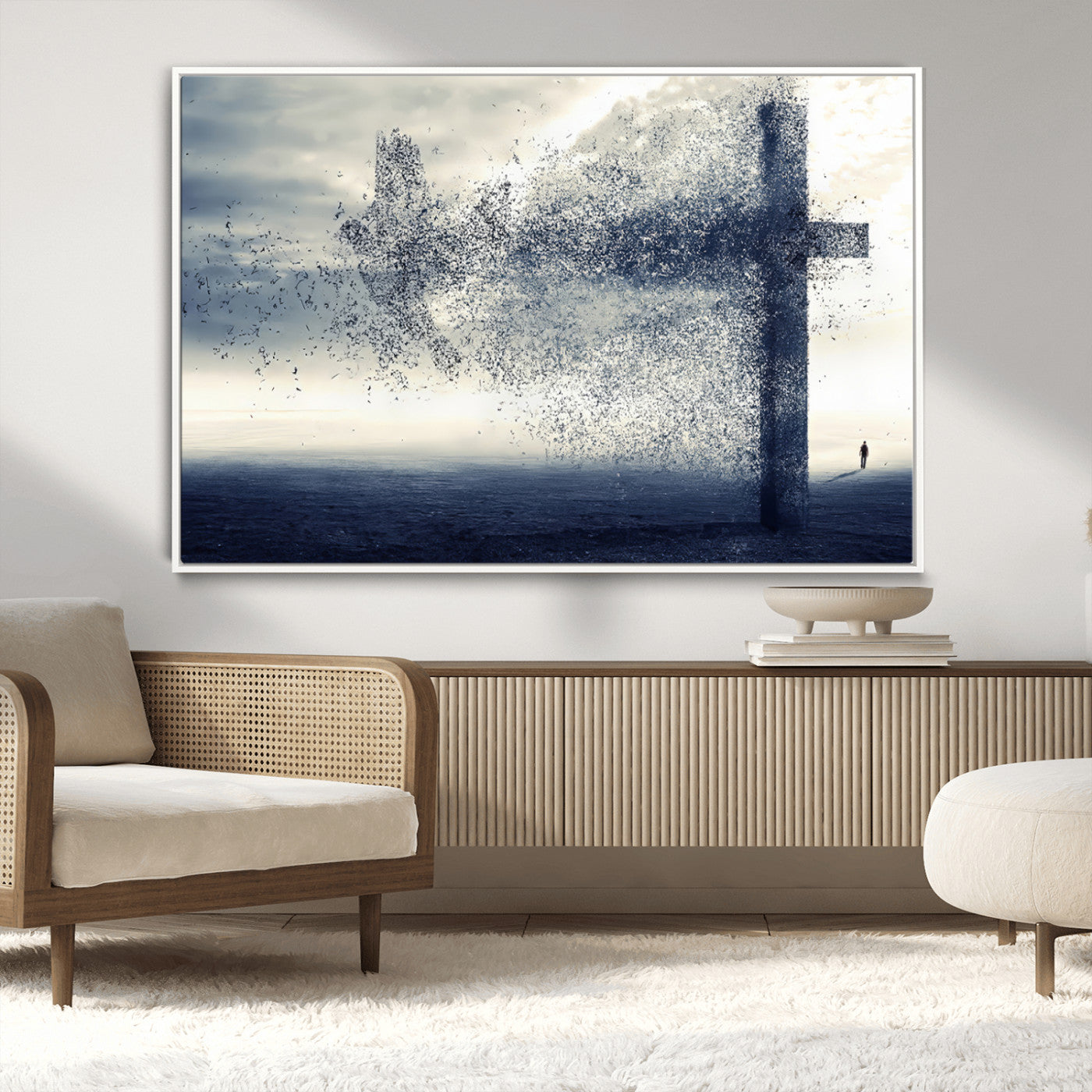 55718-MGV-CV-36X24-Surreal Cross Wall Art – Spiritual Faith Canvas Print, Abstract Christian Artwork with Modern Religious Symbol for Living Room,