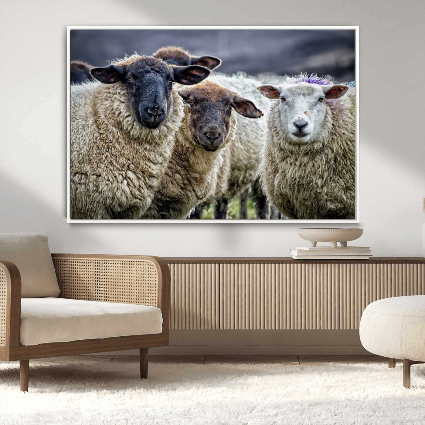 18418-MGV-CV-36X24-Sheep Wall Art Canvas Print, Framed Farmhouse Sheep Art Picture Print, Sheep Herd Perfect Rustic Farmhouse Decor Artwork