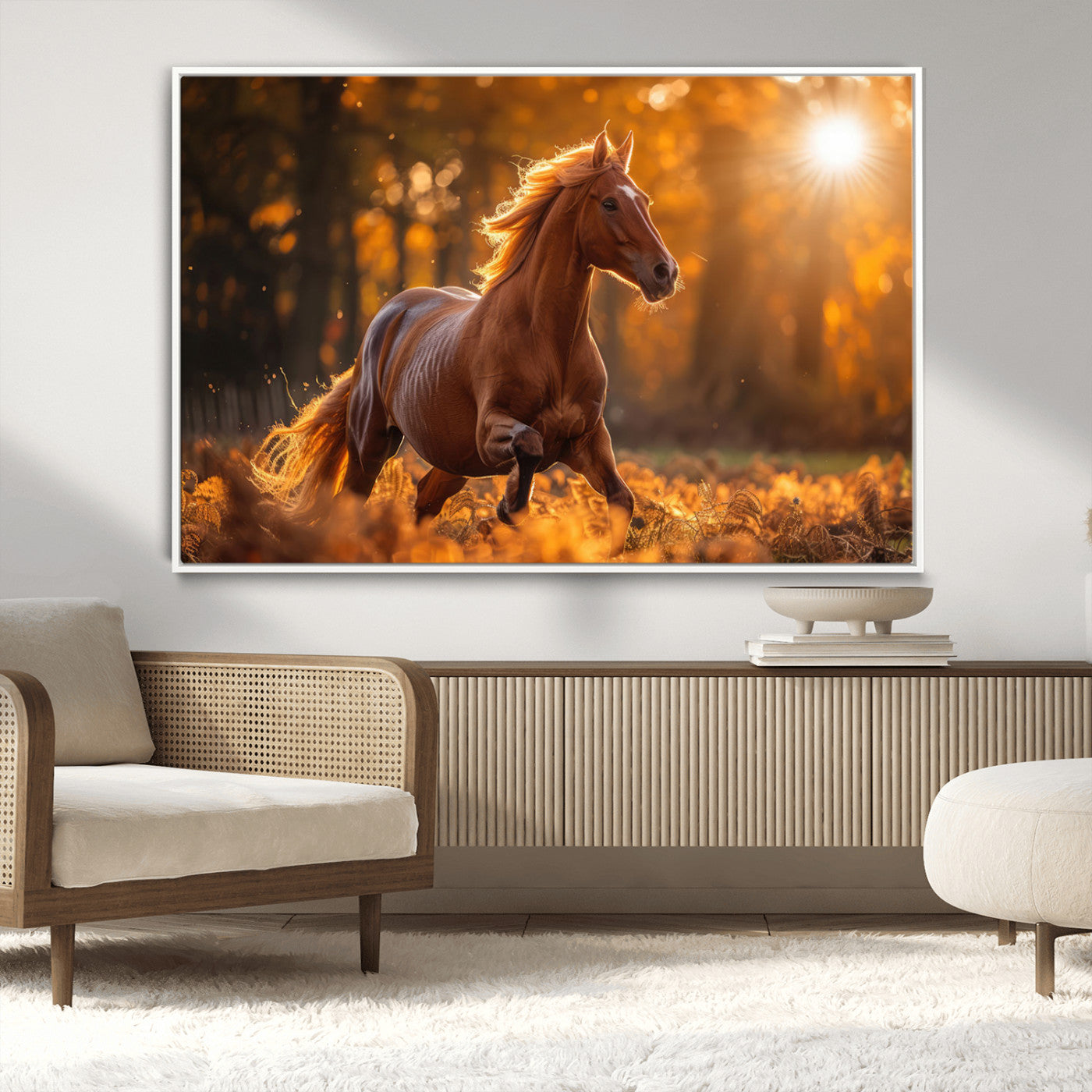 92144-MGV-CV-36X24-Sunset Horse Wall Art Canvas Print, Framed Horse Barn Art Picture Print, Majestic Horse Perfect Rustic Farmhouse Decor Artwork