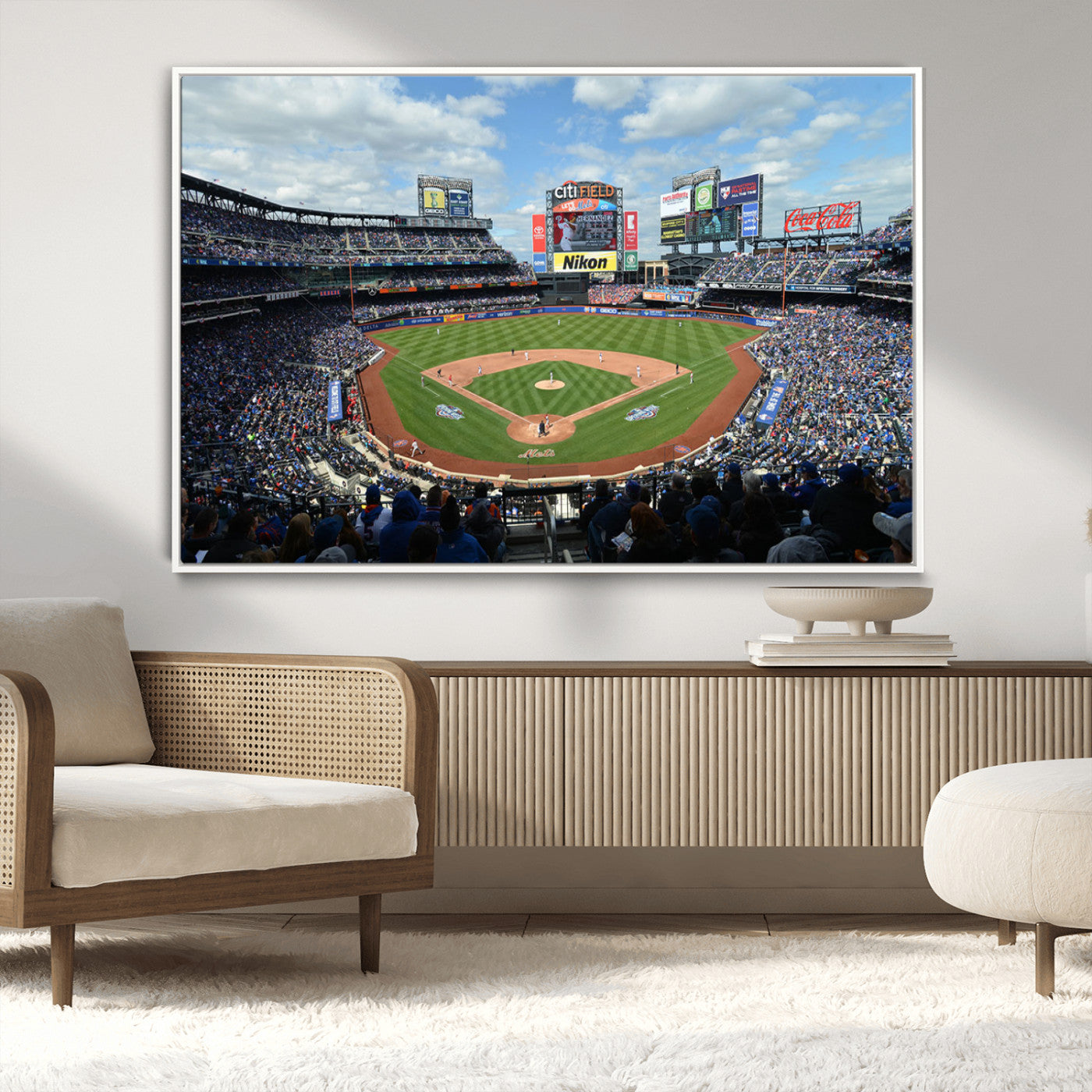 22910-MGV-CV-36X24-City Field Stadium Wall Art Canvas Print, Framed New York Stadium Art Picture Print, City Field Perfect Sport Room Decor Artwork