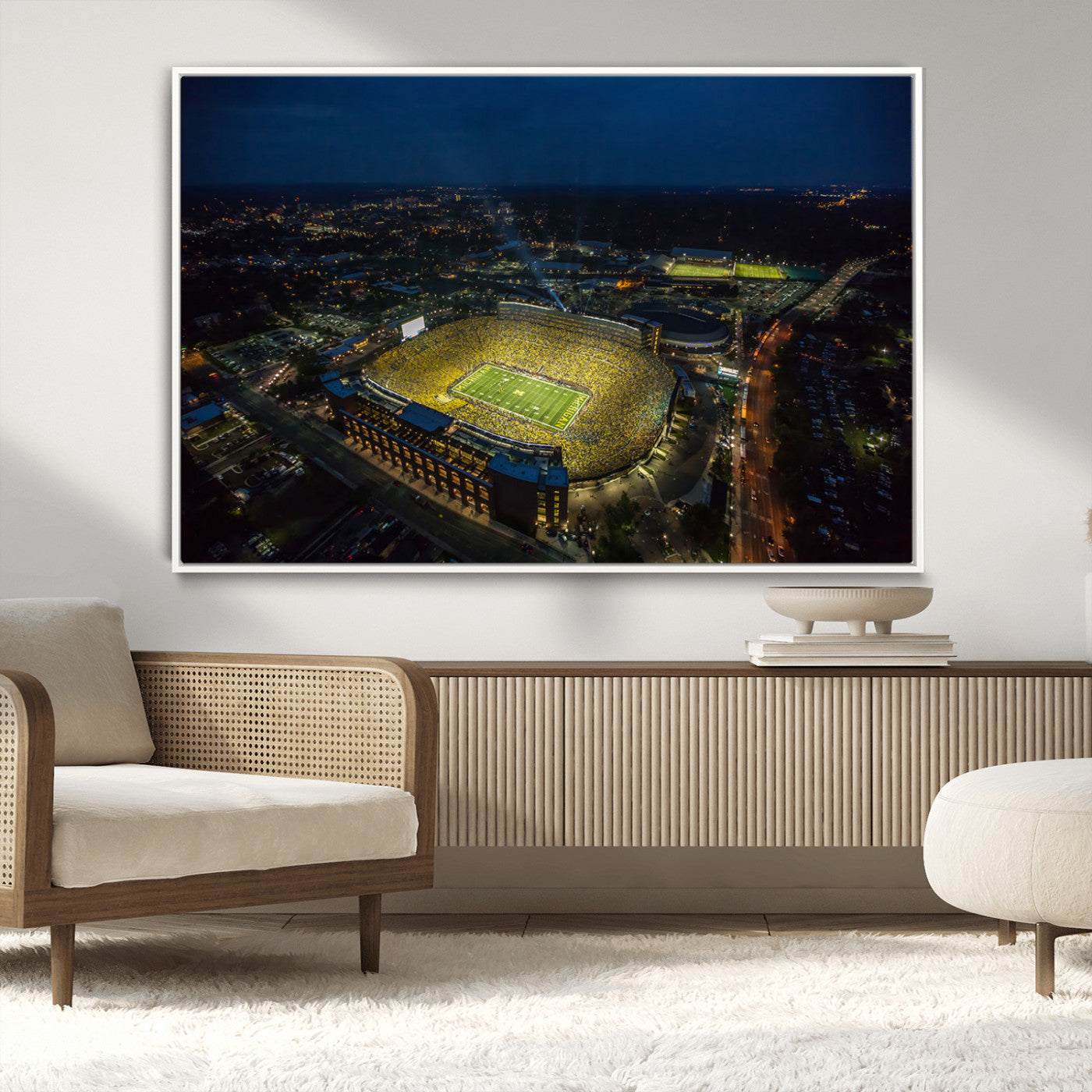 52519-MGV-CV-36X24-Michigan Football Stadium Wall Art Canvas Print, Framed Michigan Stadium Art Picture Print, Michigan Wolverines Field Perfect