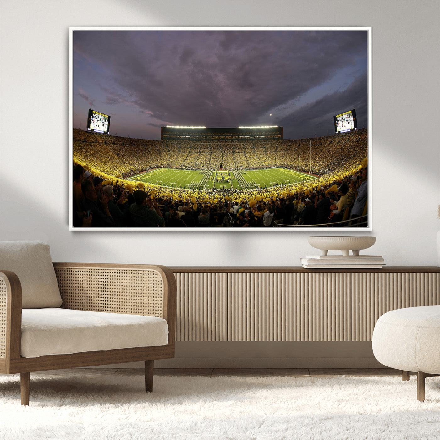 72404-MGV-CV-36X24-Michigan Wolverine Stadium Wall Art Canvas Print, Framed Michigan Stadium Art Picture Print, Football Stadium Perfect Sport Room