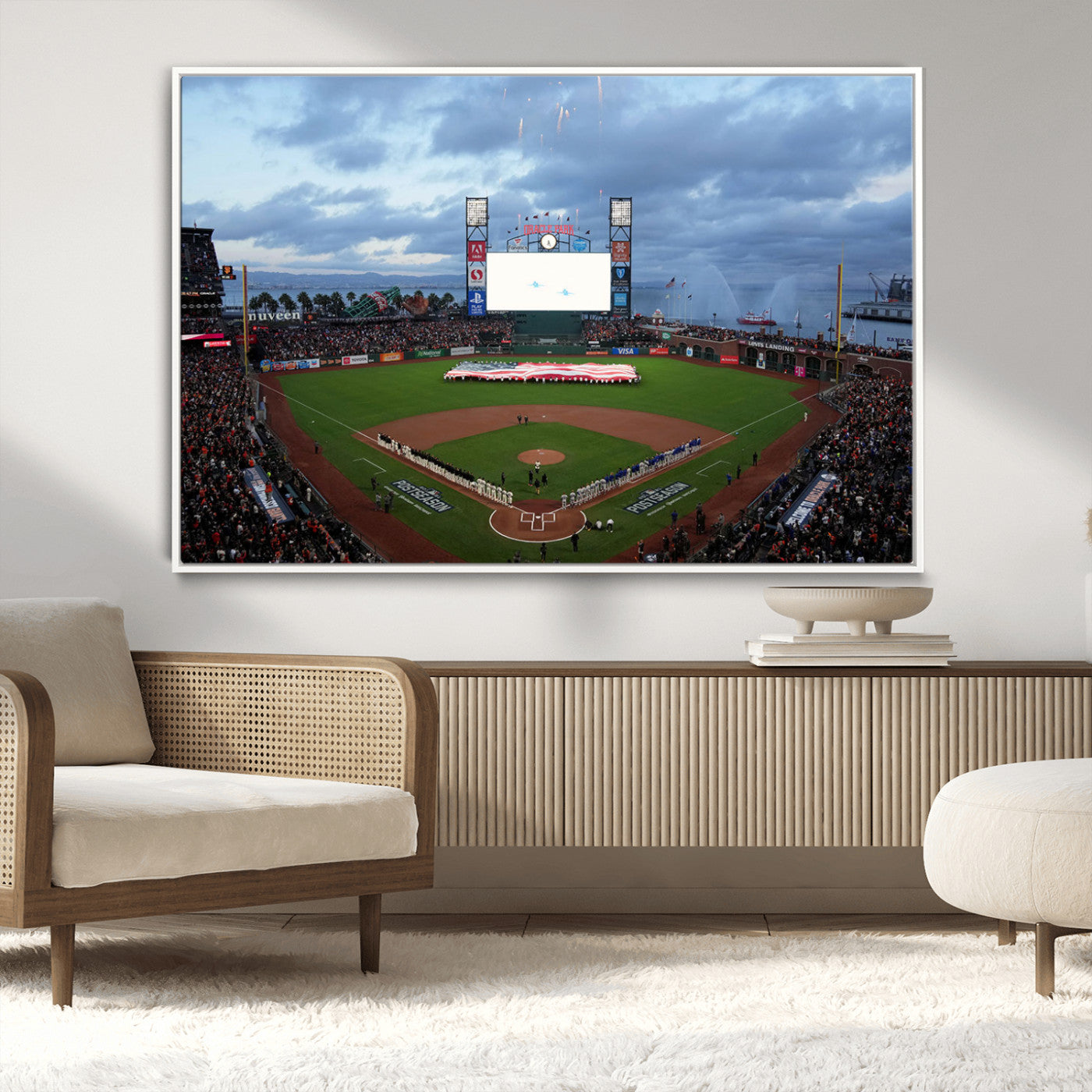 44631-MGV-CV-36X24-Oracle Park Stadium Wall Art Canvas Print, Framed San Francisco Giants Art Picture Print, Giants Stadium Field Perfect Sports Room