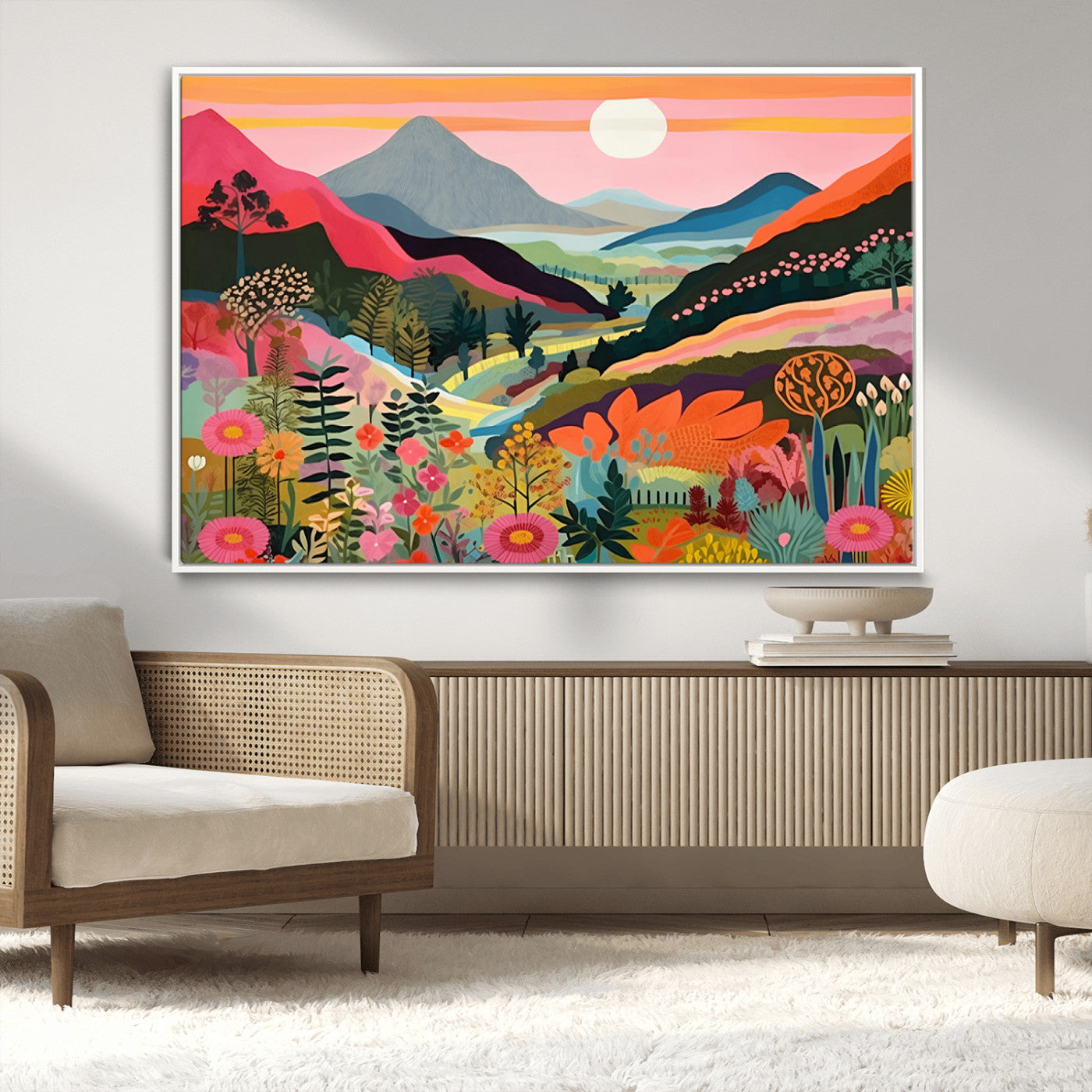 61376-MGV-CV-36X24-Floral Valley Wall Art – Panoramic Mountain Landscape Canvas Print, Vibrant Nature Decor for Living Room, Office, or Bedroom