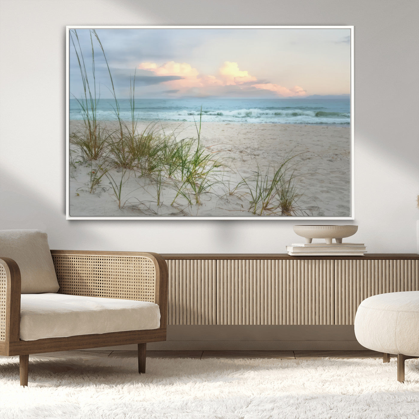 Test1001-MGV-CV-36X24-Coastal Beach Wall Art – Panoramic Ocean Waves and Sandy Dunes Canvas Print, Serene Seascape with Sea Oats for Relaxing Home or