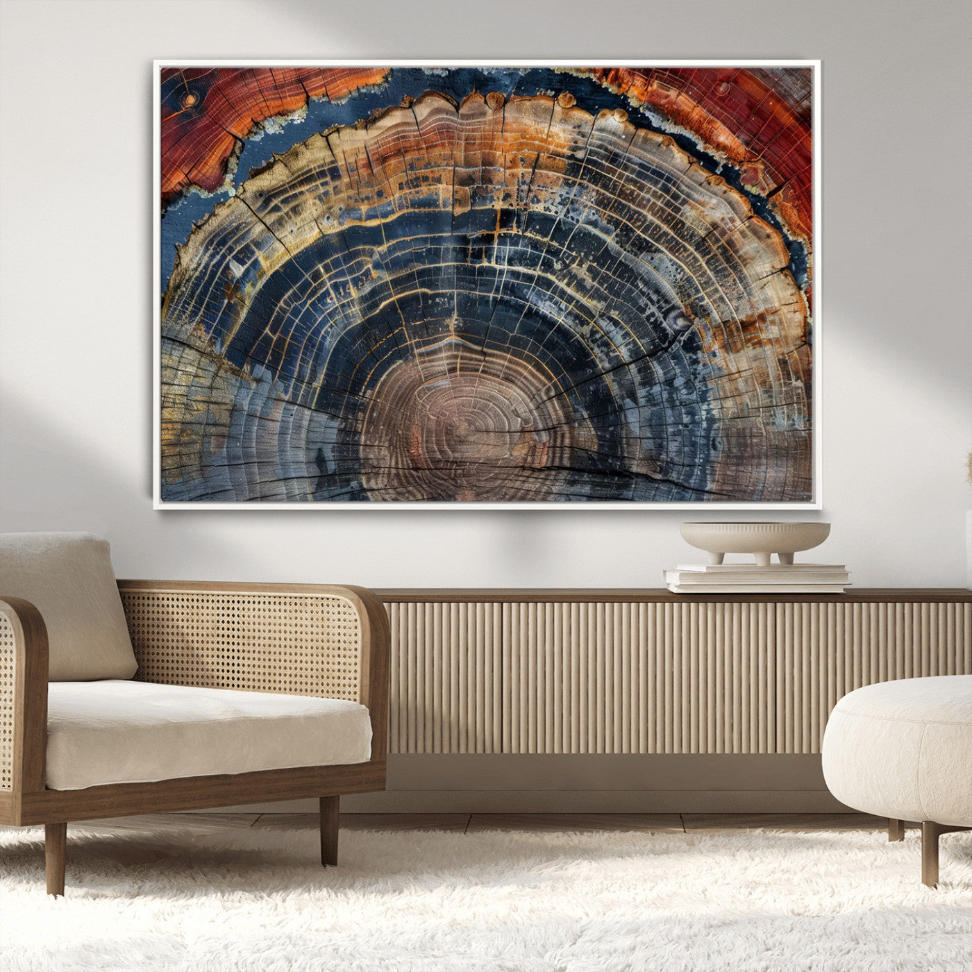 63519-MGV-FC-36X24_White-Tree Ring Wall Art – Rustic Nature Wood Grain Canvas Print, Abstract Natural Texture Artwork Poster for Living Room, Bedroom,