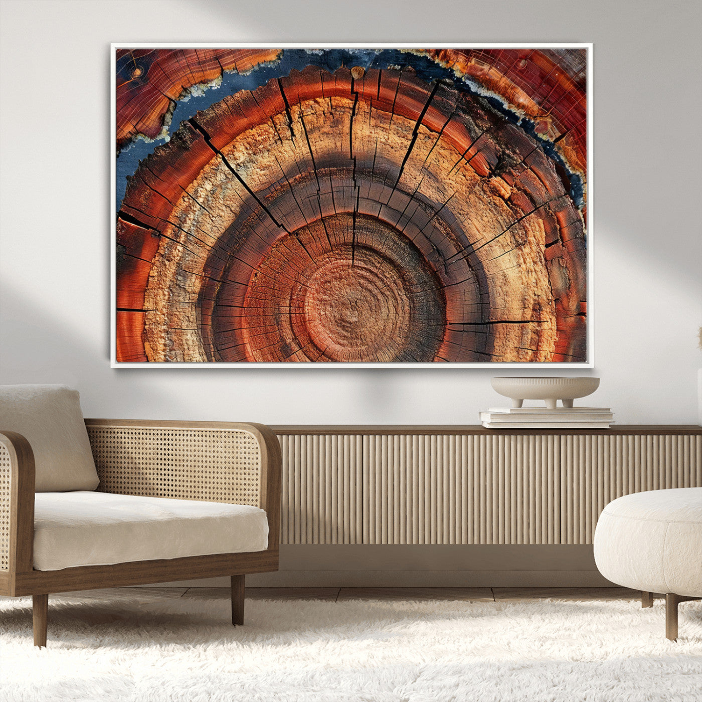 28555-MGV-FC-36X24_White-Tree Ring Wall Art – Rustic Wood Grain Canvas Print, Natural Texture Abstract Artwork Poster for Living Room, Bedroom, Office,