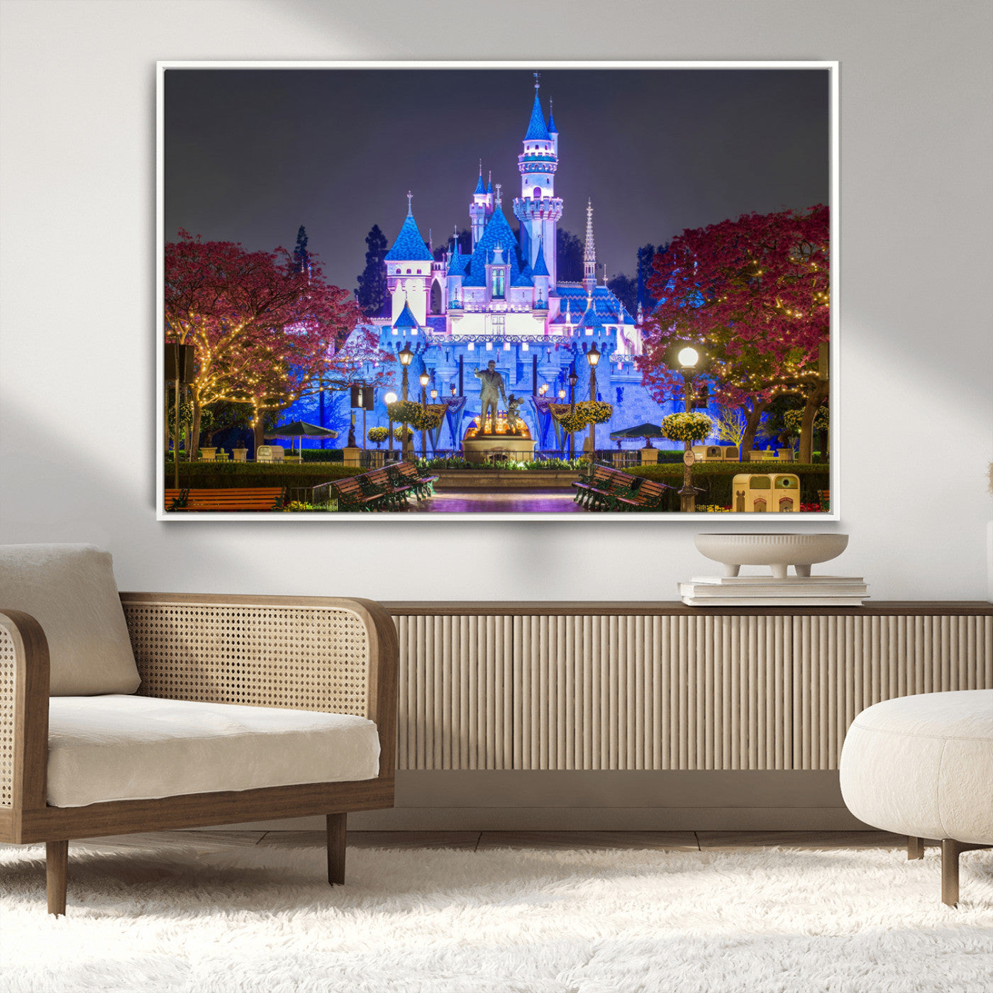 66710-MGV-CV-36X24-Enchanted Castle Wall Art – Magical Night Scene Canvas Print with Glowing Lights, Fantasy Architecture Artwork for Living Room,