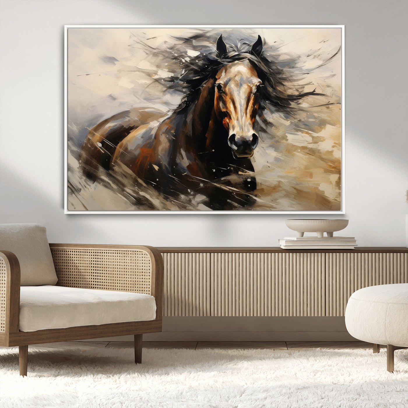 53001-MGV-CV-36X24-Wild Horse Wall Art – Majestic Stallion Canvas Print with Flowing Mane, Rustic Western Style Painting for Living Room, Office or