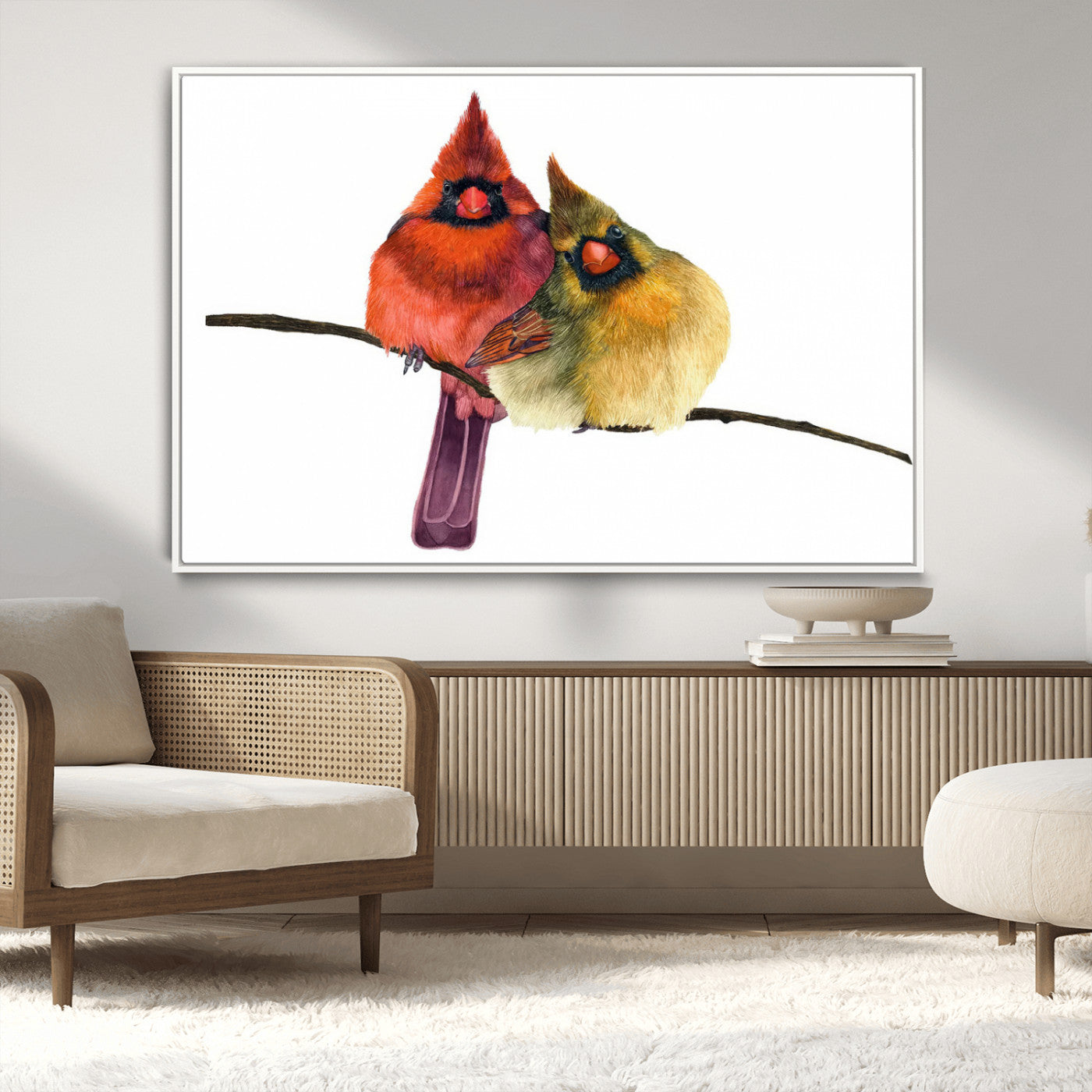 67752-MGV-CV-36X24-Cardinal Couple Wall Art – Male and Female Cardinal Canvas Print, Romantic Bird Artwork for Nature Lovers, Living Room, Bedroom,