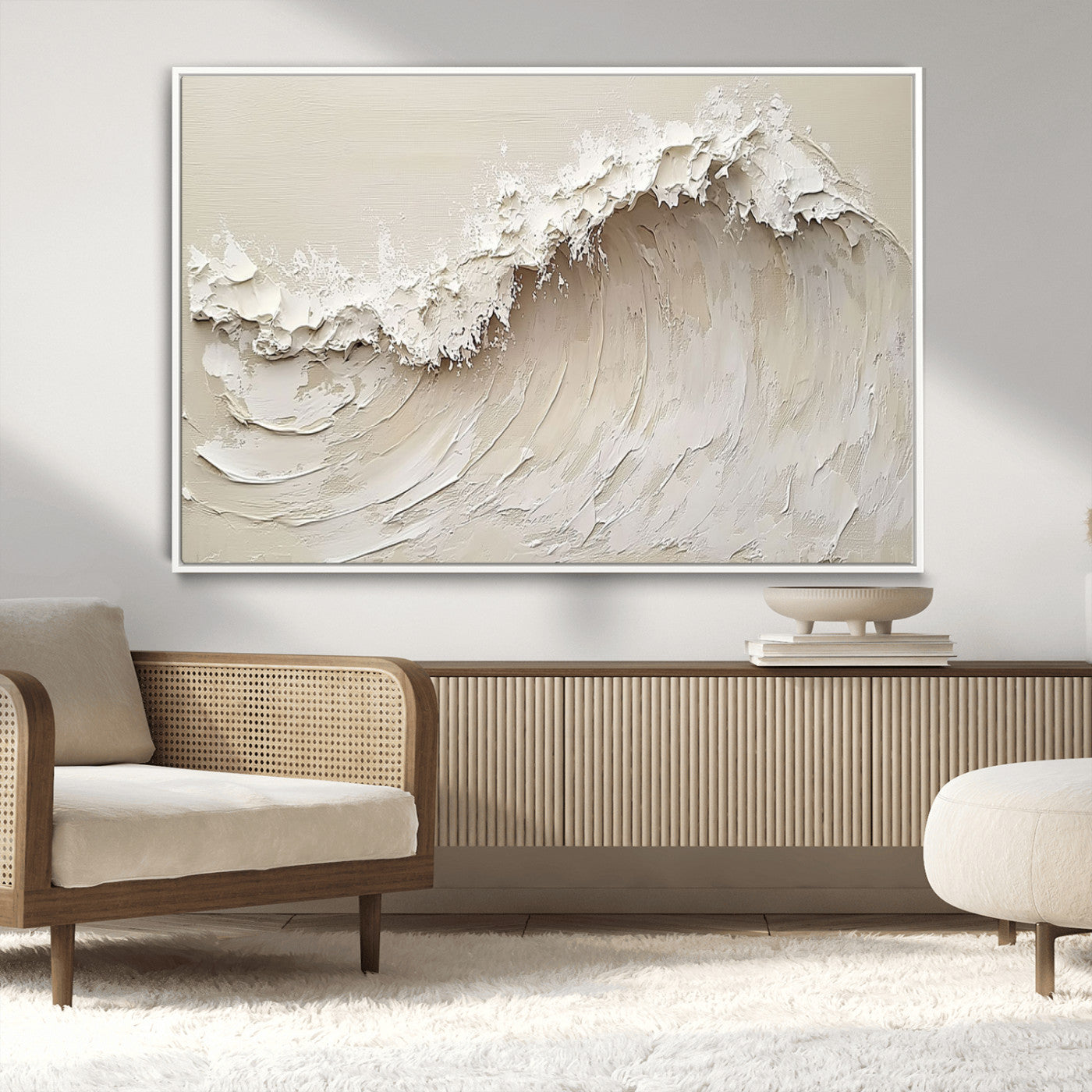 45175-MGV-CV-36X24-Textured Wave Wall Art Canvas Print, Framed Minimal Seascape Art Picture Print, Elegant Wave Perfect Modern Coastal Decor Artwork