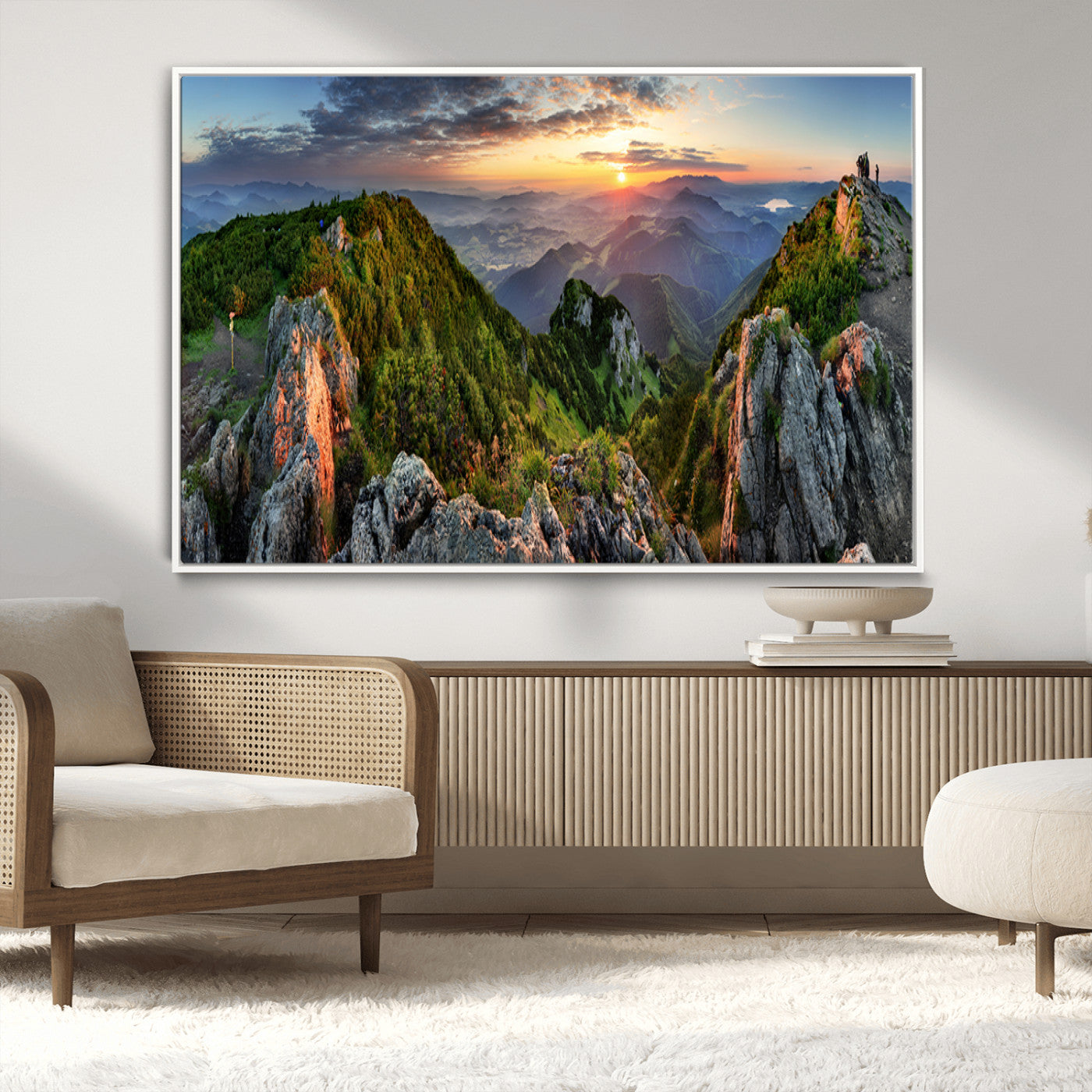 51582565-MGV-CV-36X24-Mountain Sunrise Panorama Wall Art – Scenic Landscape Canvas Print, Hiking Adventure Nature Photography, Large Mountain Range Wall