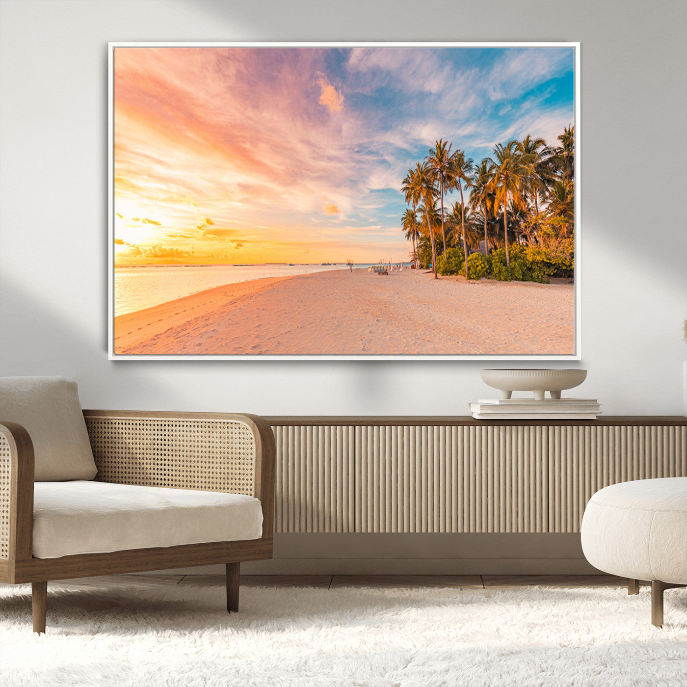41542880-MGV-CV-36X24-Tropical Beach Wall Art Canvas Print, Framed Palm Trees Art Picture Print, Sunset Shore Perfect Tropical Coastal Decor Artwork