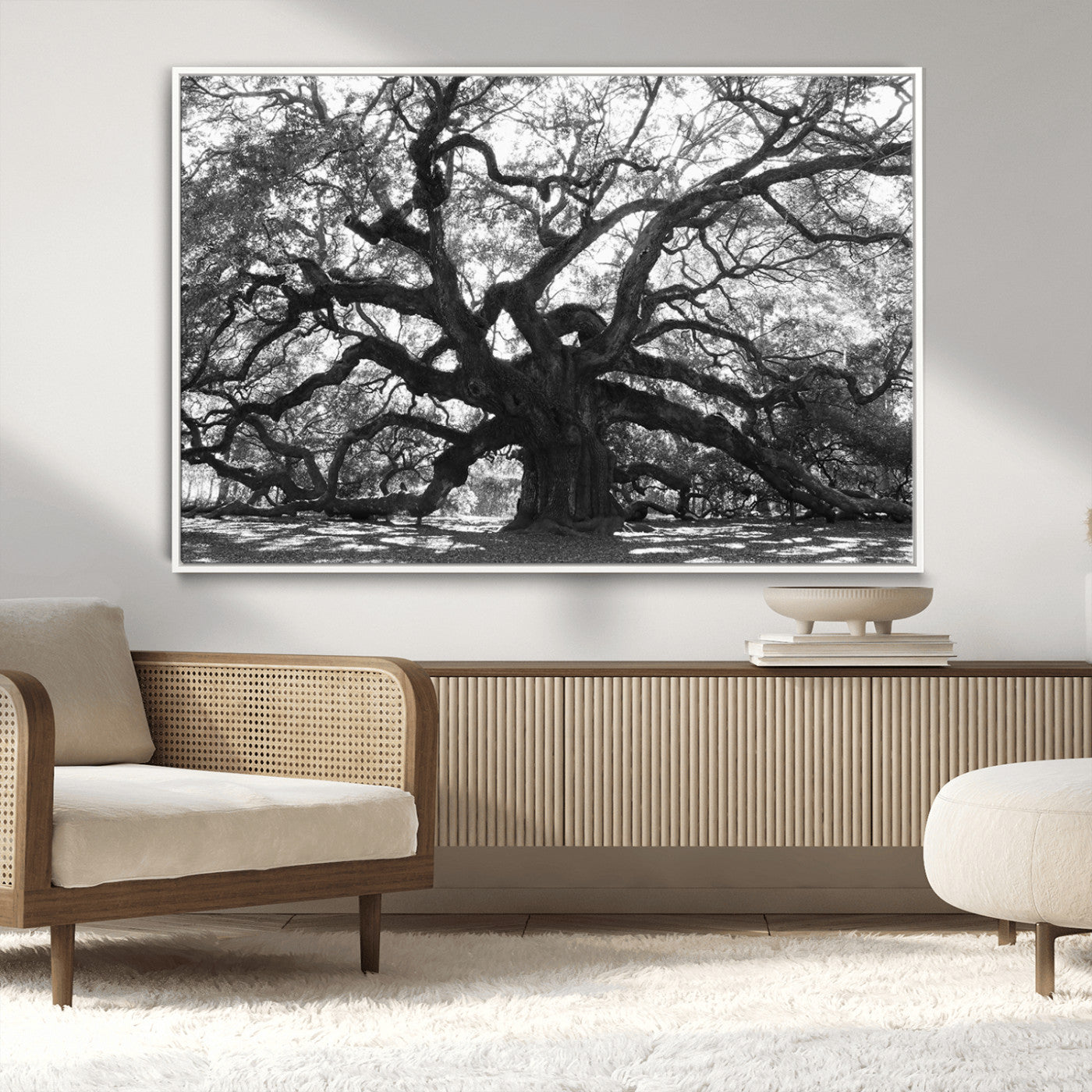 81655611-MGV-CV-36X24-Ancient Oak Wall Art Canvas Print, Framed Twisted Branches Art Picture Print, Gnarled Tree Perfect Moody Nature Decor Artwork