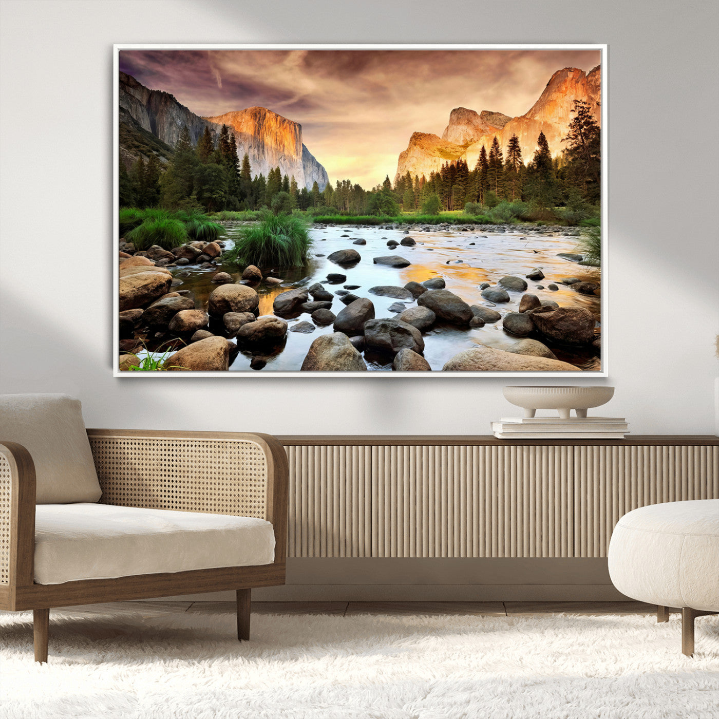 90956031-MGV-CV-36X24-Yosemite Valley Wall Art – Scenic Mountain River Landscape Canvas Print, Nature Photography for Living Room, Bedroom, Cabin,