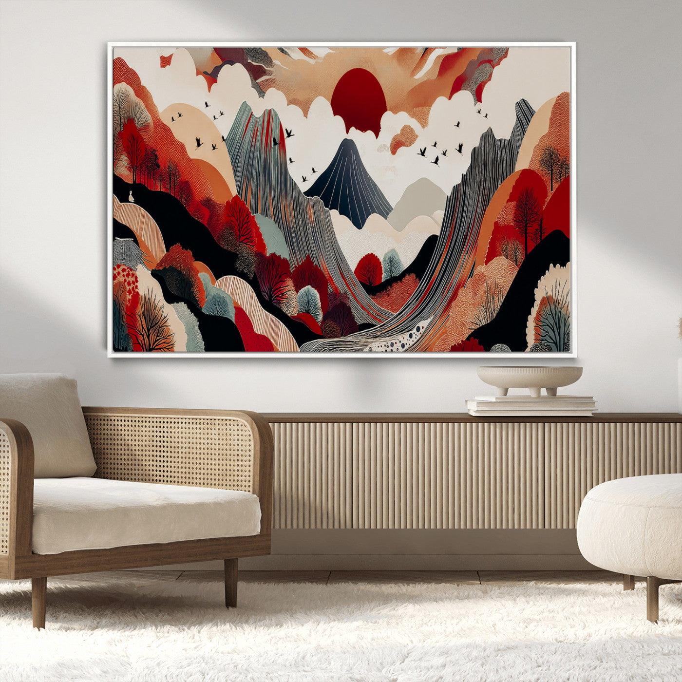 59495752-MGV-CV-36X24-Abstract Mountain Wall Art Canvas Print, Framed Vibrant Landscape Art Picture Print, Nature Drawing Perfect Contemporary