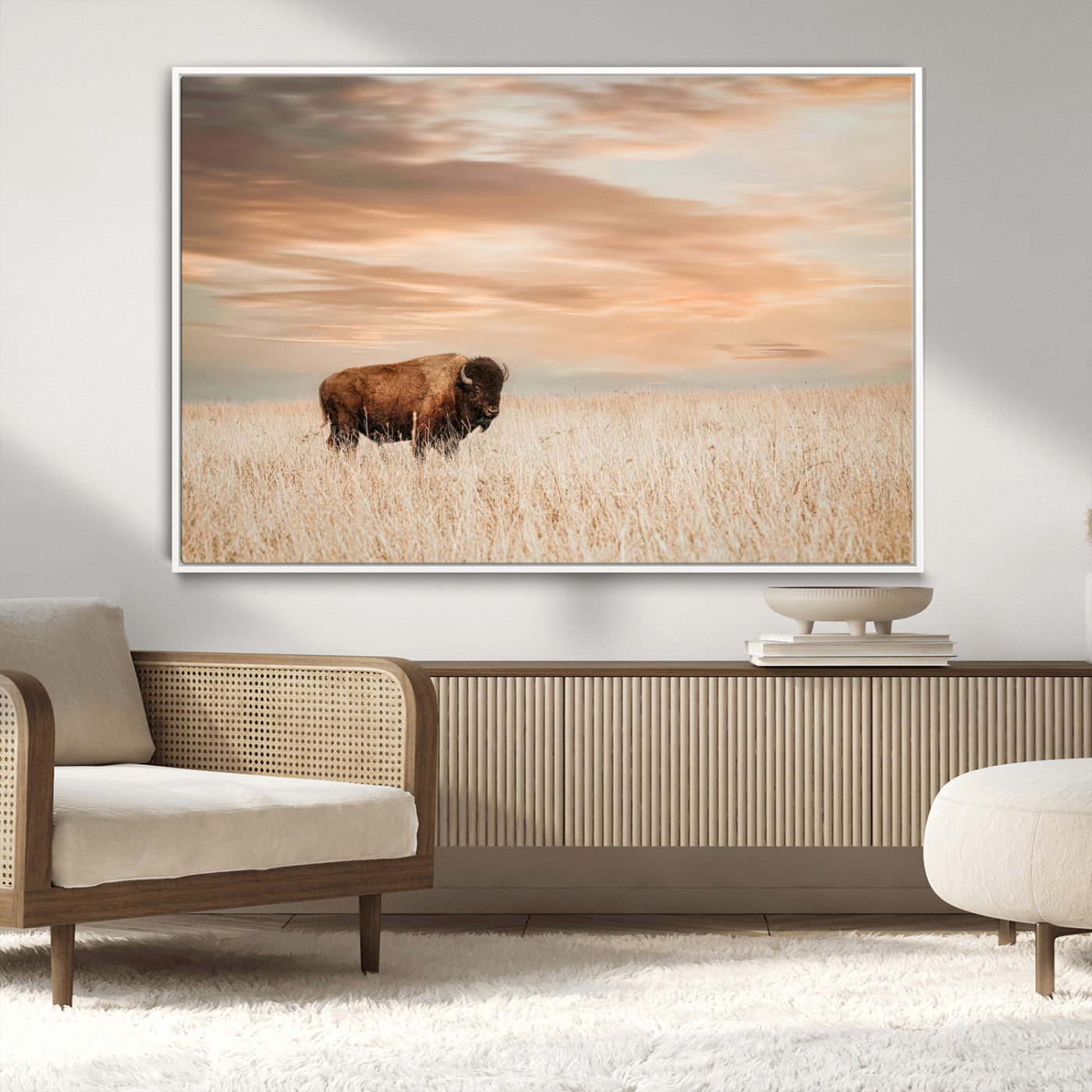 87282289-MGV-CV-36X24-Bison Wall Art Canvas Print, Framed Buffalo Art Picture Print, Western Prairie Perfect Rustic Decor Artwork