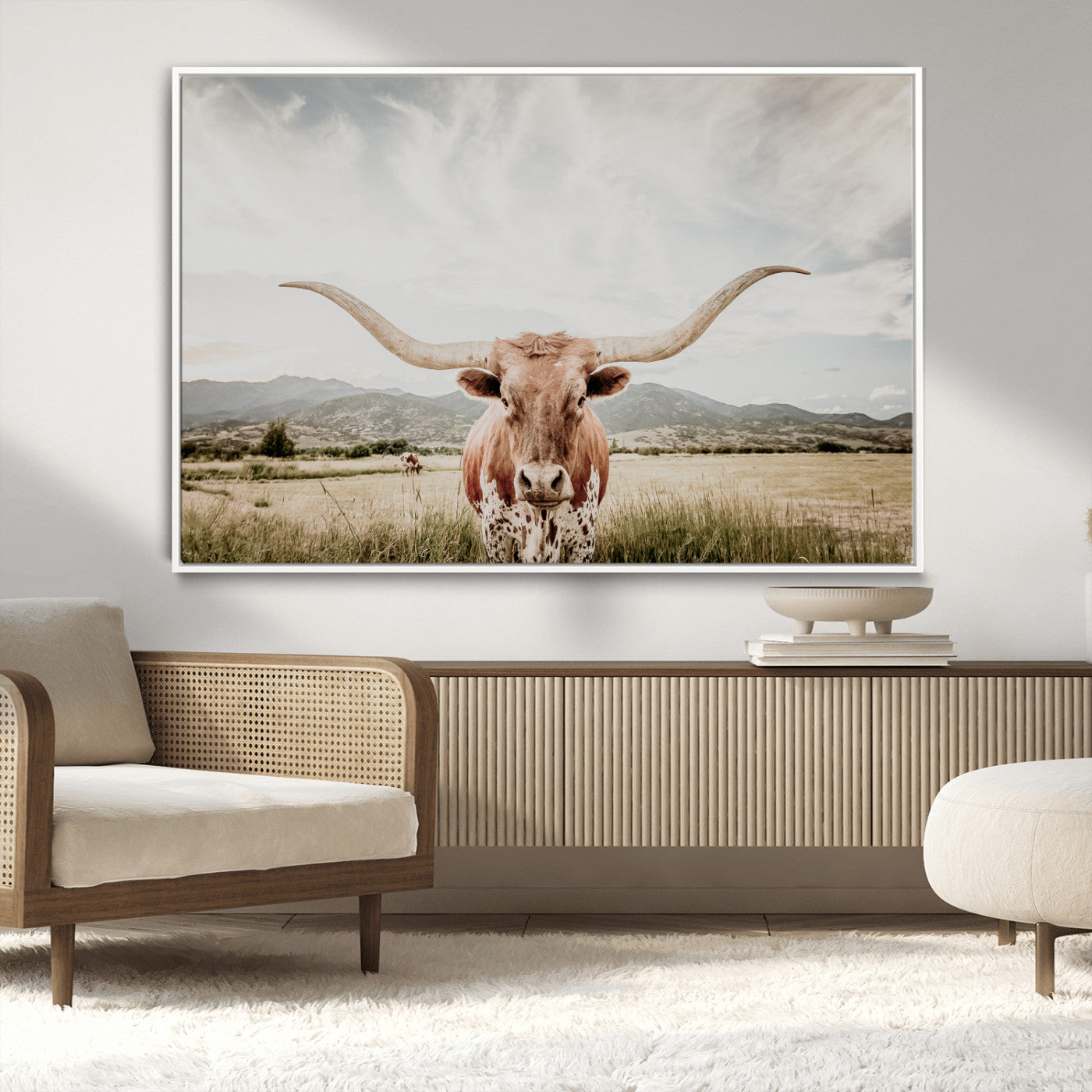 80054319-MGV-CV-36X24-Longhorn Wall Art – Rustic Western Canvas Print, Majestic Bull Artwork for Farmhouse, Ranch or Living Room