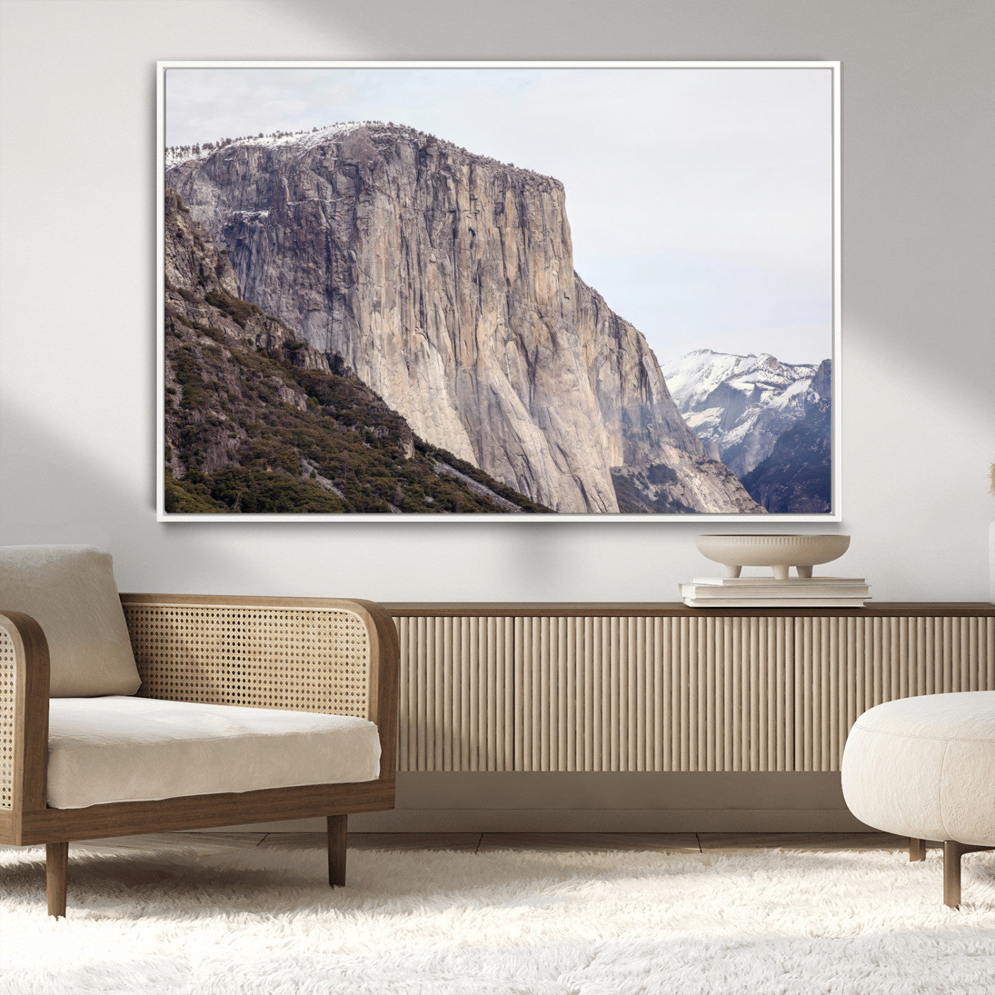 74506434-MGV-FC-36X24_White-El Capitan Wall Art Canvas Print, Framed Yosemite Cliff Art Picture Print, Sierra Nevada Perfect Sierra Minimalism Decor Artwork
