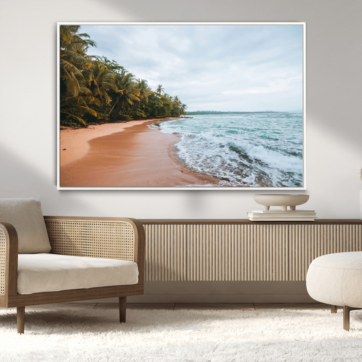88125882-MGV-CV-36X24-Tropical Shoreline Wall Art Canvas Print, Framed Palm Trees Art Picture Print, Tropical Ocean Perfect Tropical Coastal Decor