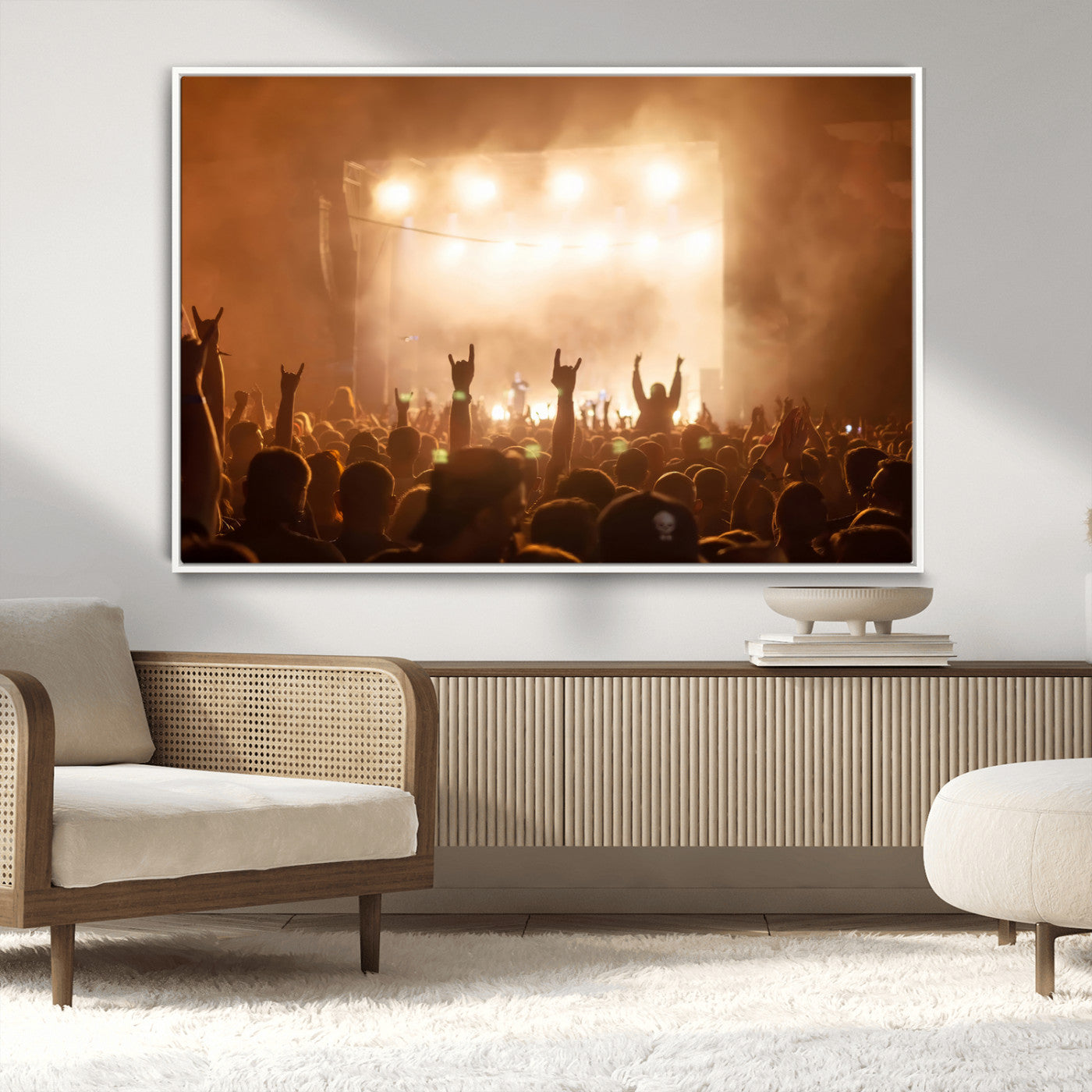70848729-MGV-CV-36X24-Rock Concert Wall Art Canvas Print, Framed Music Crowd Art Picture Print, Stage Lights Perfect Industrial Urban Loft Decor Artwork