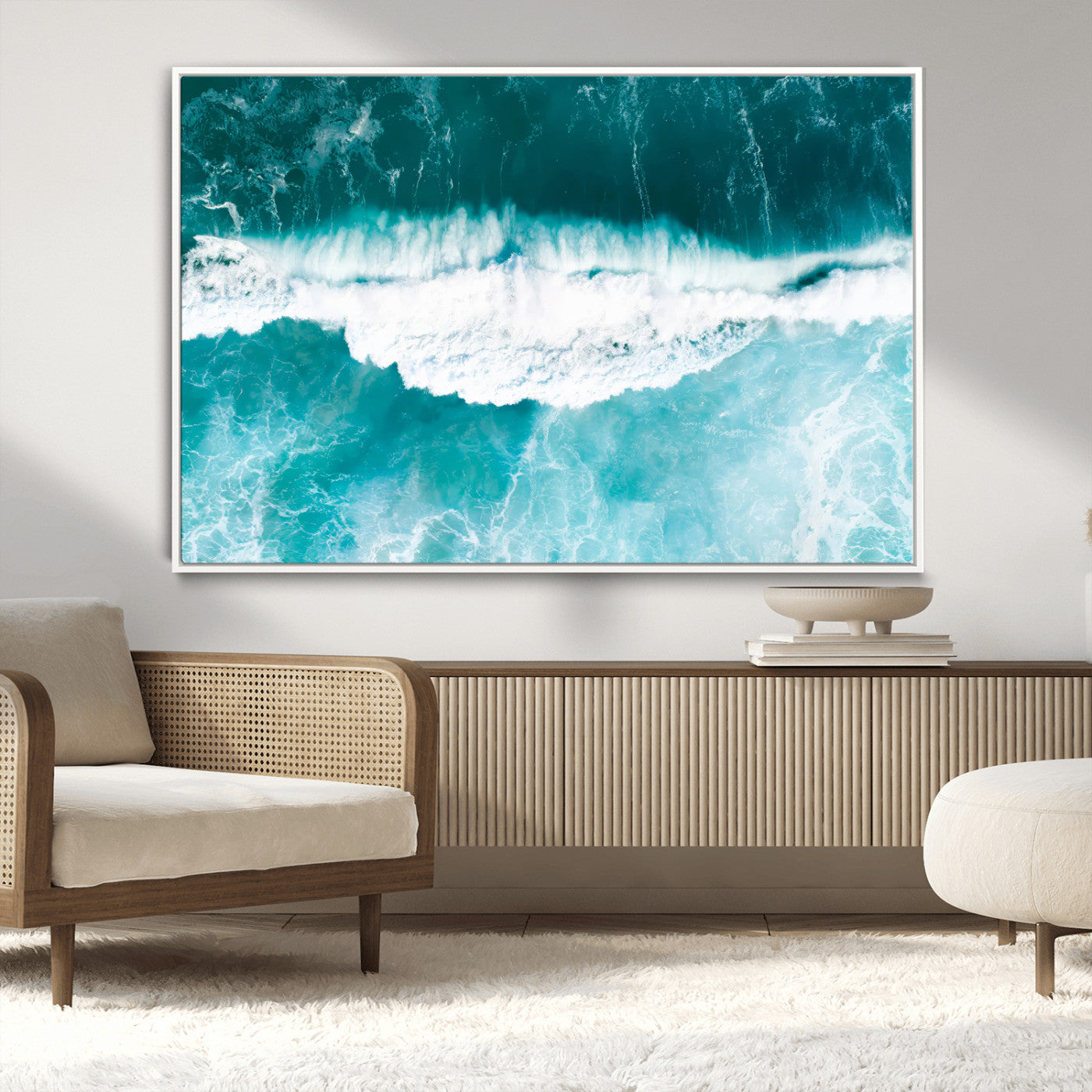 23828594-MGV-CV-36X24-Aerial Waves Wall Art Canvas Print, Framed Ocean Break Art Picture Print, Sea Foam Perfect Tropical Coastal Decor Artwork