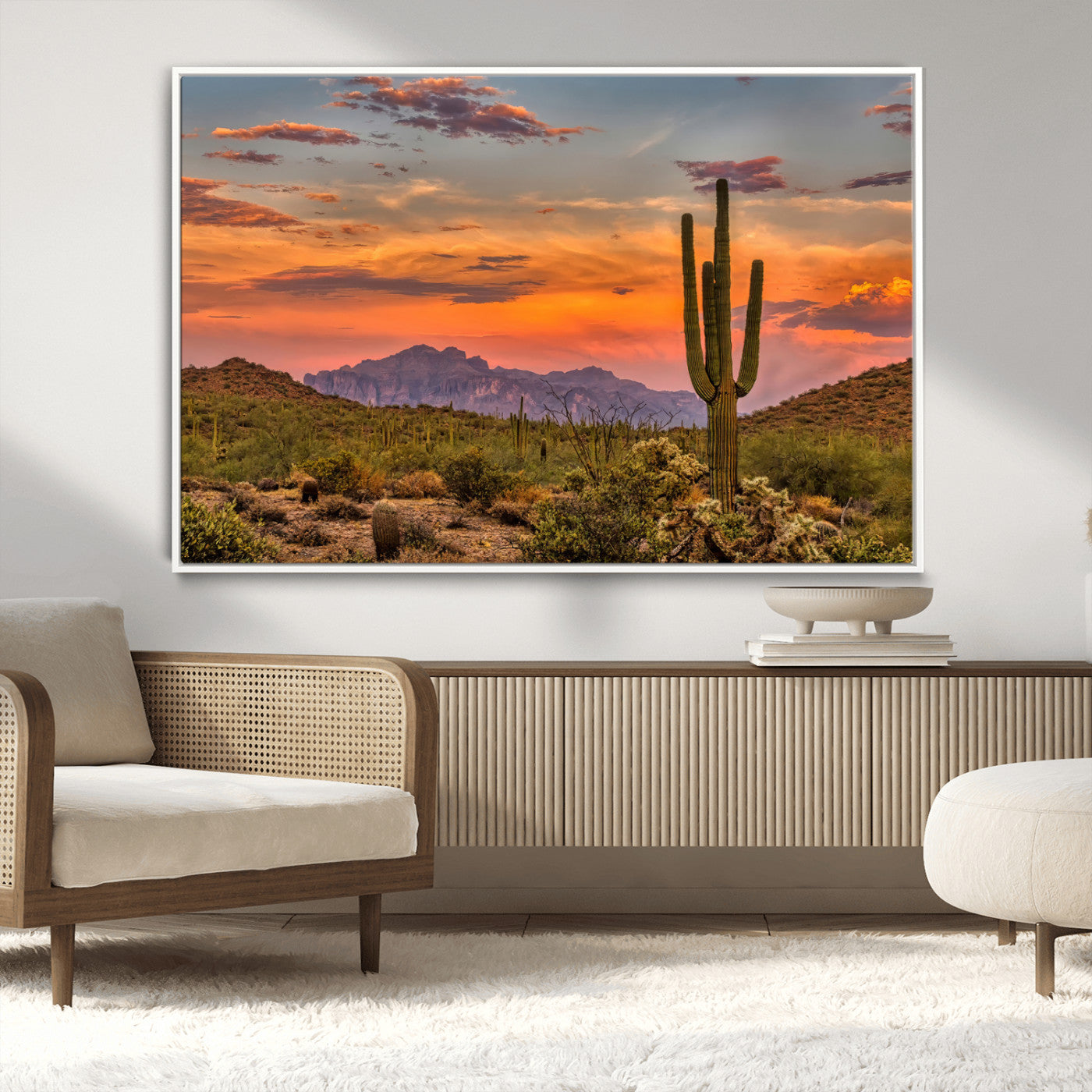 25332783-MGV-CV-36X24-Saguaro Cactus Wall Art Canvas Print, Framed Arizona Sunset Art Picture Print, Sonoran Desert Perfect Southwestern Boho Decor