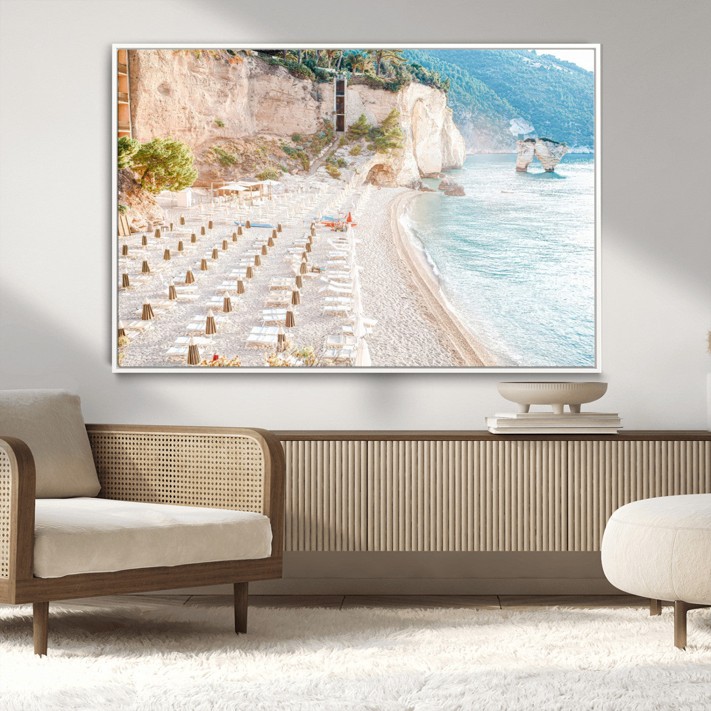 84816639-MGV-CV-36X24-Mediterranean Beach Wall Art Canvas Print, Framed Airy Coastal Art Picture Print, Summer Shore Perfect Coastal Retreat Decor