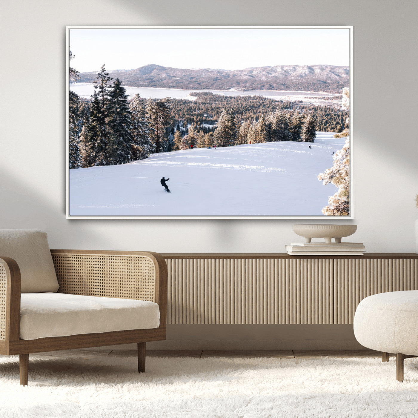 79857868-MGV-CV-36X24-Snowy Mountain Wall Art Canvas Print, Framed Ski Slope Art Picture Print, Winter Forest Perfect Modern Rustic Decor Artwork