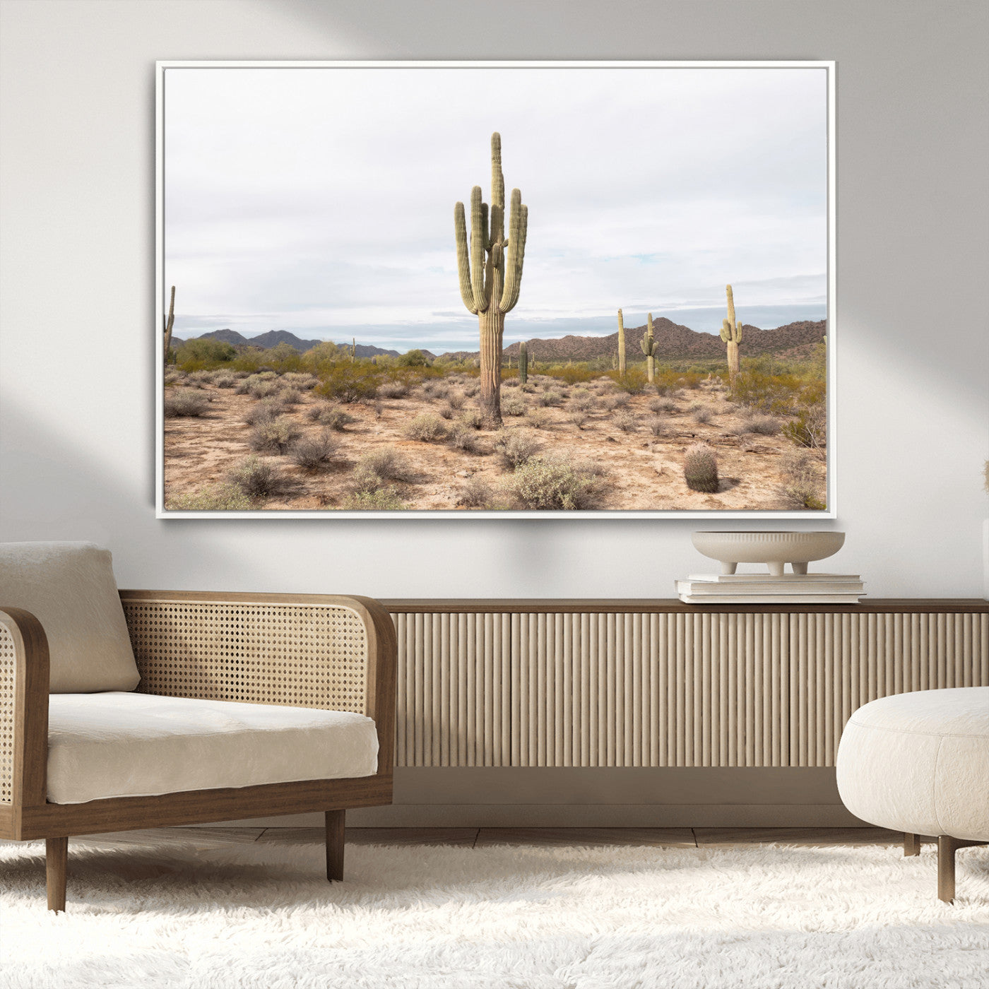 96147924-MGV-CV-36X24-Saguaro Cactus Wall Art Canvas Print, Framed Desert Cactus Art Picture Print, Earthy Desert Perfect Southwestern Boho Decor