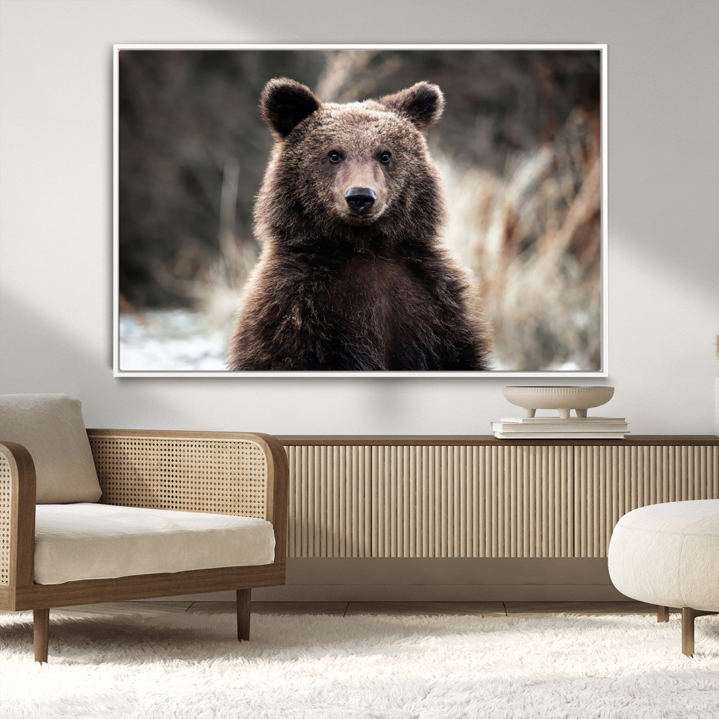 47112103-MGV-CV-36X24-Brown Bear Wall Art Canvas Print, Framed Forest Wildlife Art Picture Print, Woodland Bear Perfect Rustic Cabin Decor Artwork