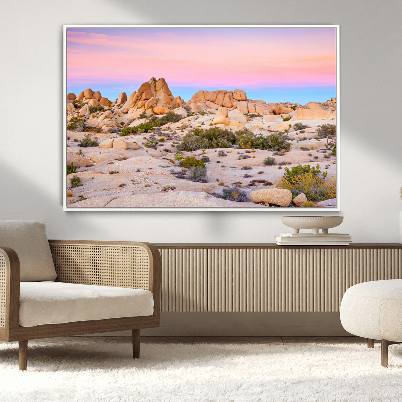 96167137-MGV-CV-36X24-Vibrant Sunset Sky Wall Art Canvas Print, Framed Joshua Tree Art Picture Print, Rugged Terrain Perfect Southwestern Boho Decor