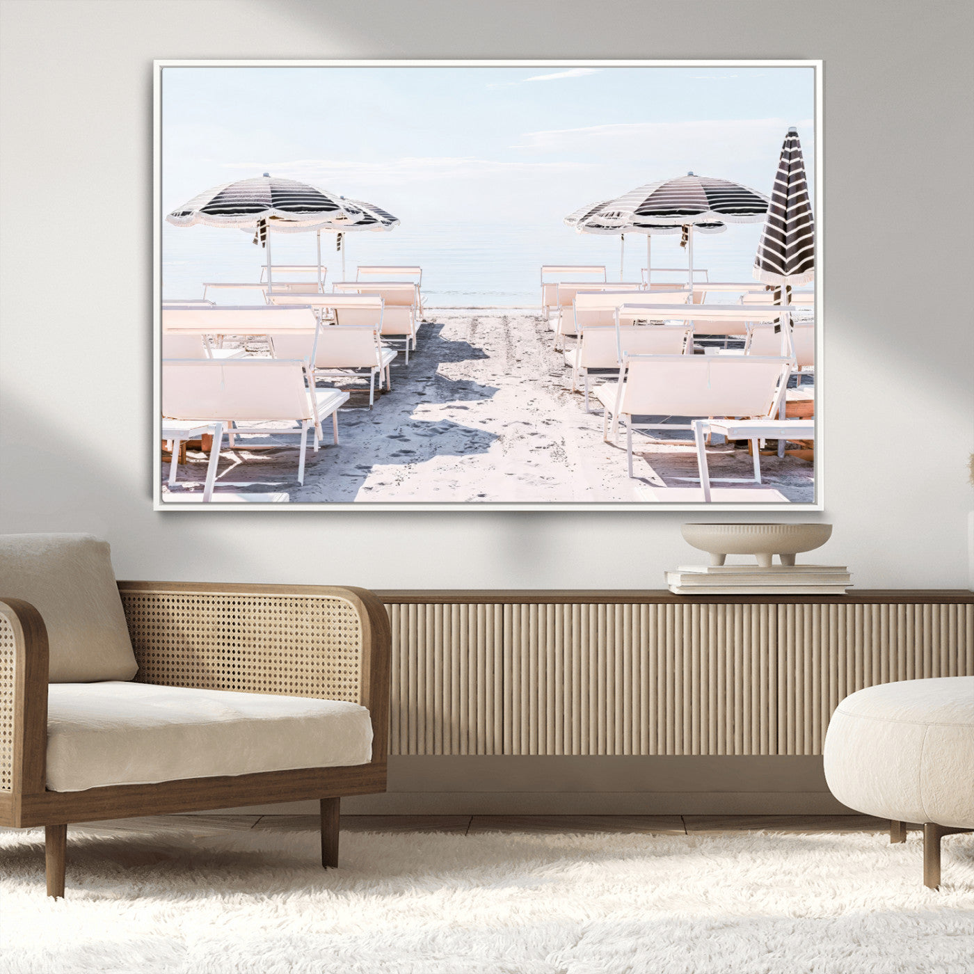 67623952-MGV-CV-36X24-Minimalist Beach Wall Art Canvas Print, Framed Pastel Sand Art Picture Print, Beach Aesthetic Perfect Coastal Minimalist Decor